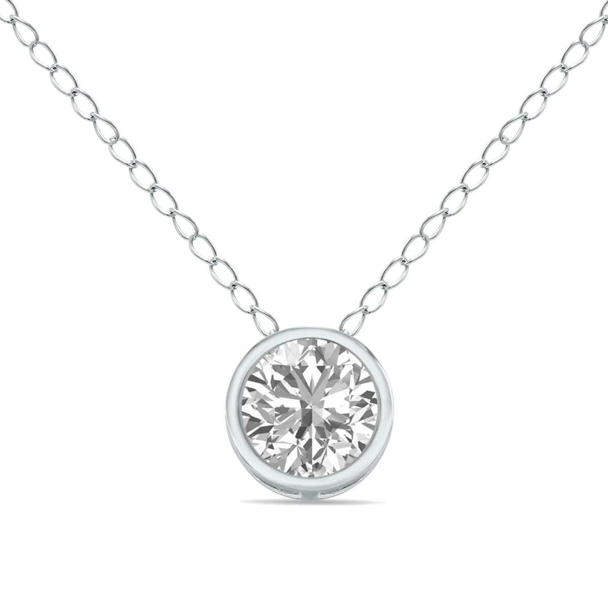 1/2 Carat Lab Grown Diamond Bezel Pendant In 14K White Gold (F-G Color, Vvs1-Vvs2 Clarity)