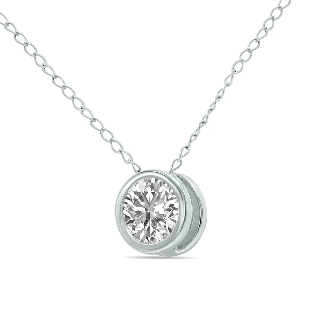 1/2 Carat Lab Grown Diamond Bezel Pendant In 14K White Gold (F-G Color, Vvs1-Vvs2 Clarity)