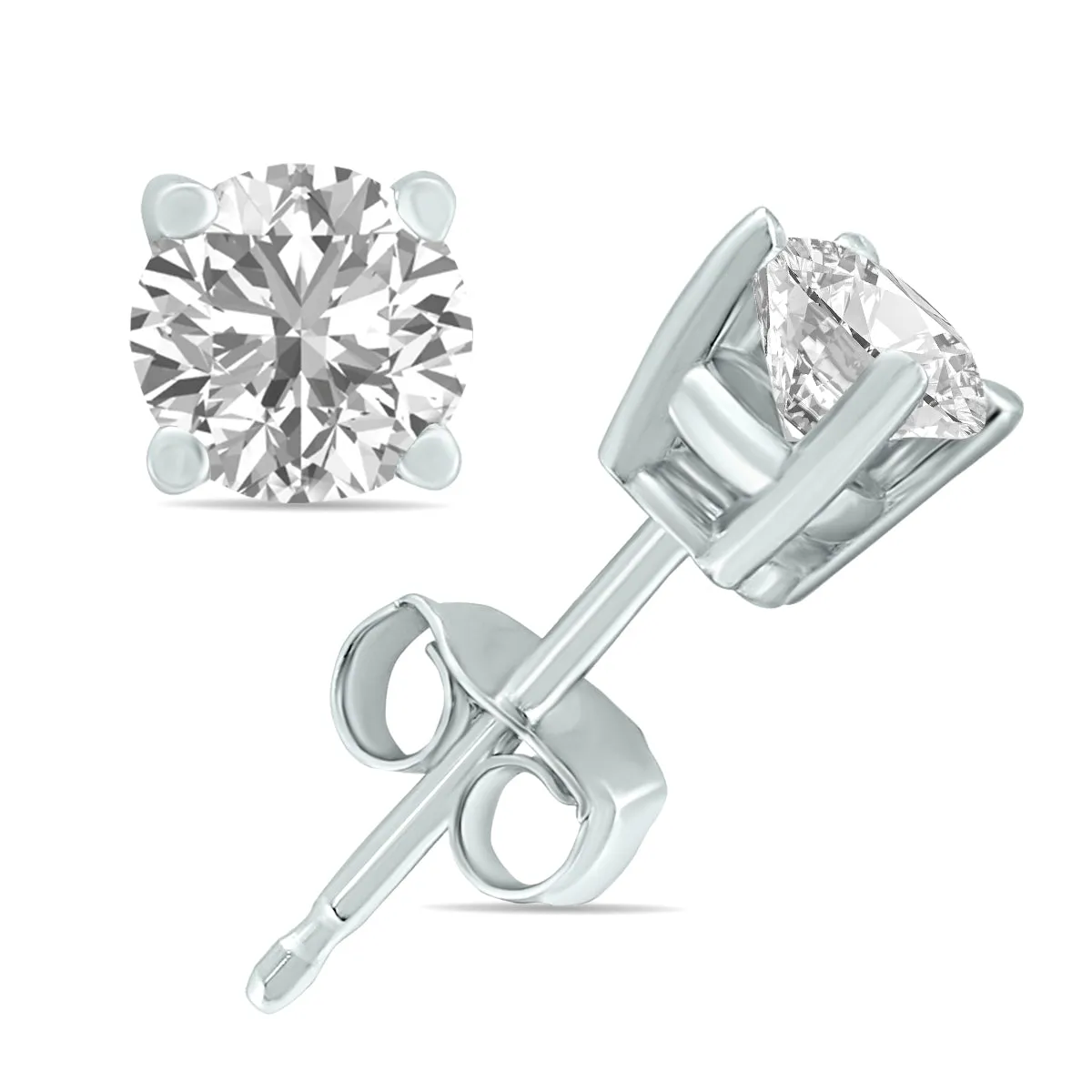 1/2 Carat Tw Lab Grown Diamond Round Solitaire Stud Earrings In 14K White Gold