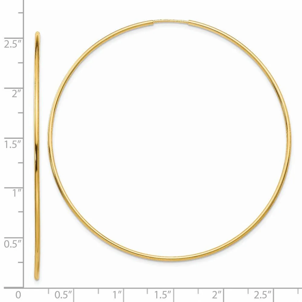 1.2mm x 67mm 14k Yellow Gold Polished Endless Tube Hoop Earrings