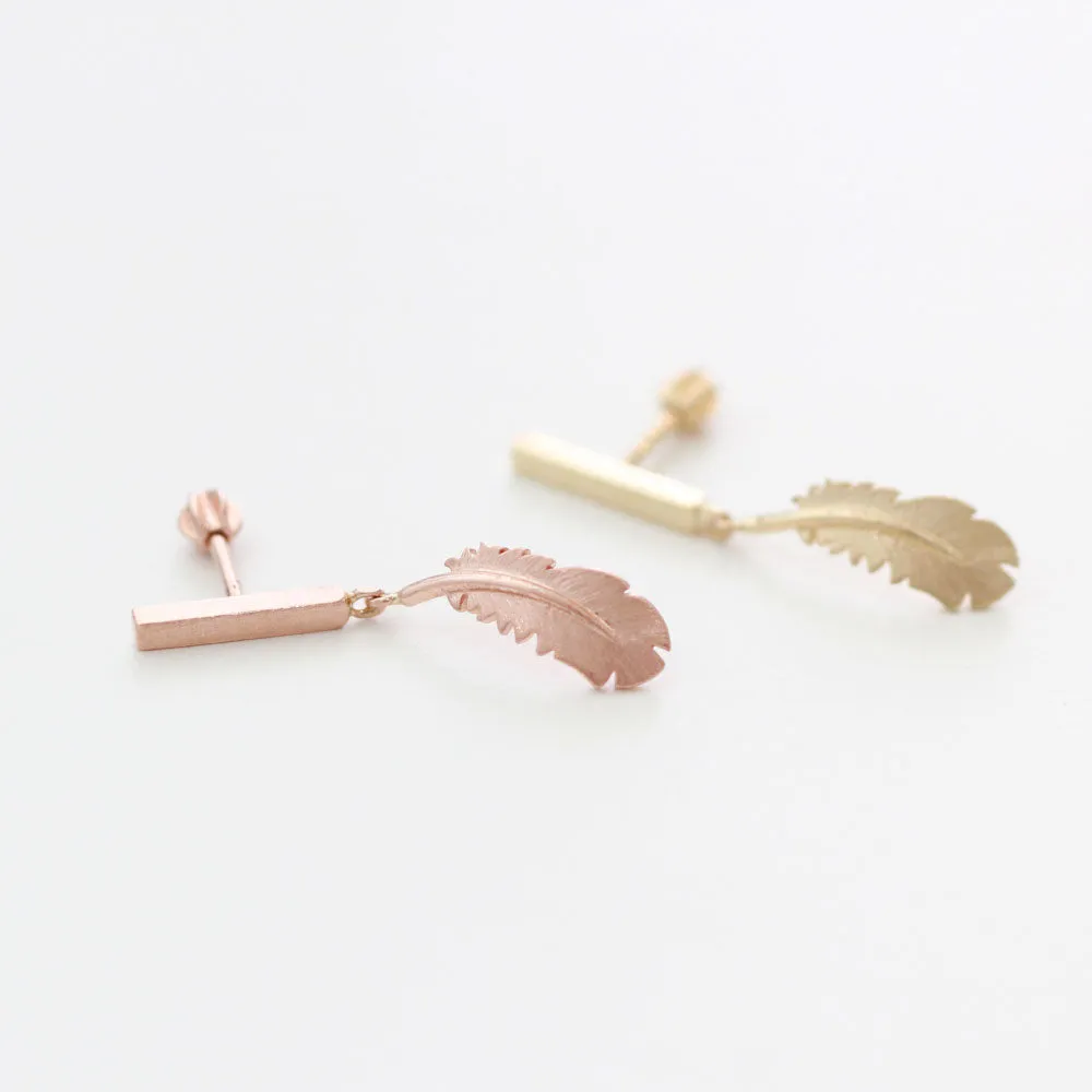 14K 18K Solid Gold Angel Feather Cartilage Helix Inner Conch  Barbell Piercing Earring Stud