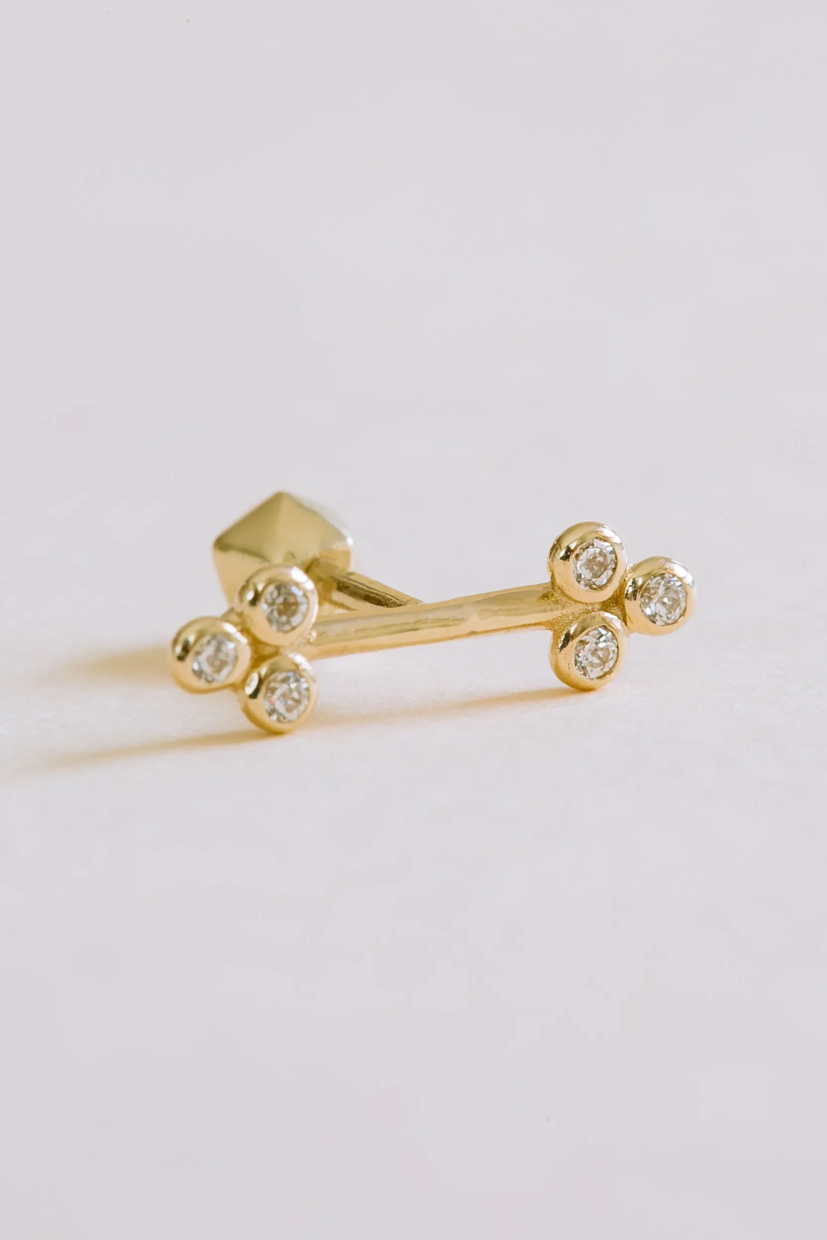 14k Gold Central Cz Triangle Stick Bar Barbell Ear Stud Earring Piercing