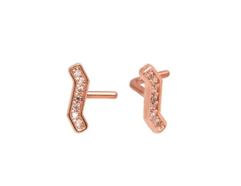 14K Solid Gold 20g Wave Line Cz Nose Stud Piercing