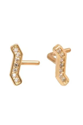 14K Solid Gold 20g Wave Line Cz Nose Stud Piercing