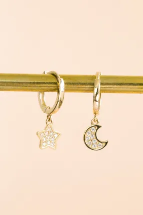 14K Solid Gold Cz Moon Or Star Piercing Earring Ear Hoop Ring