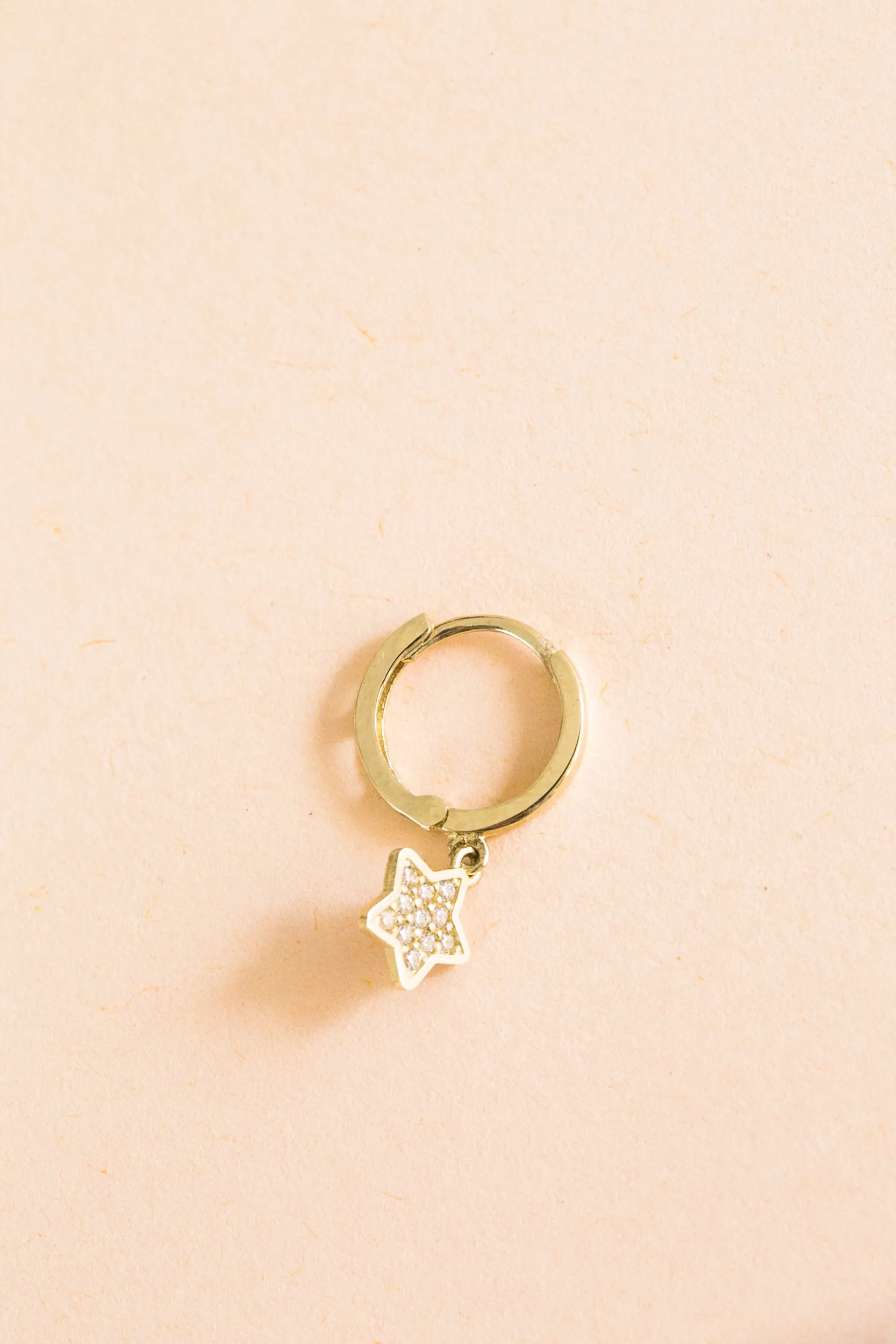 14K Solid Gold Cz Moon Or Star Piercing Earring Ear Hoop Ring