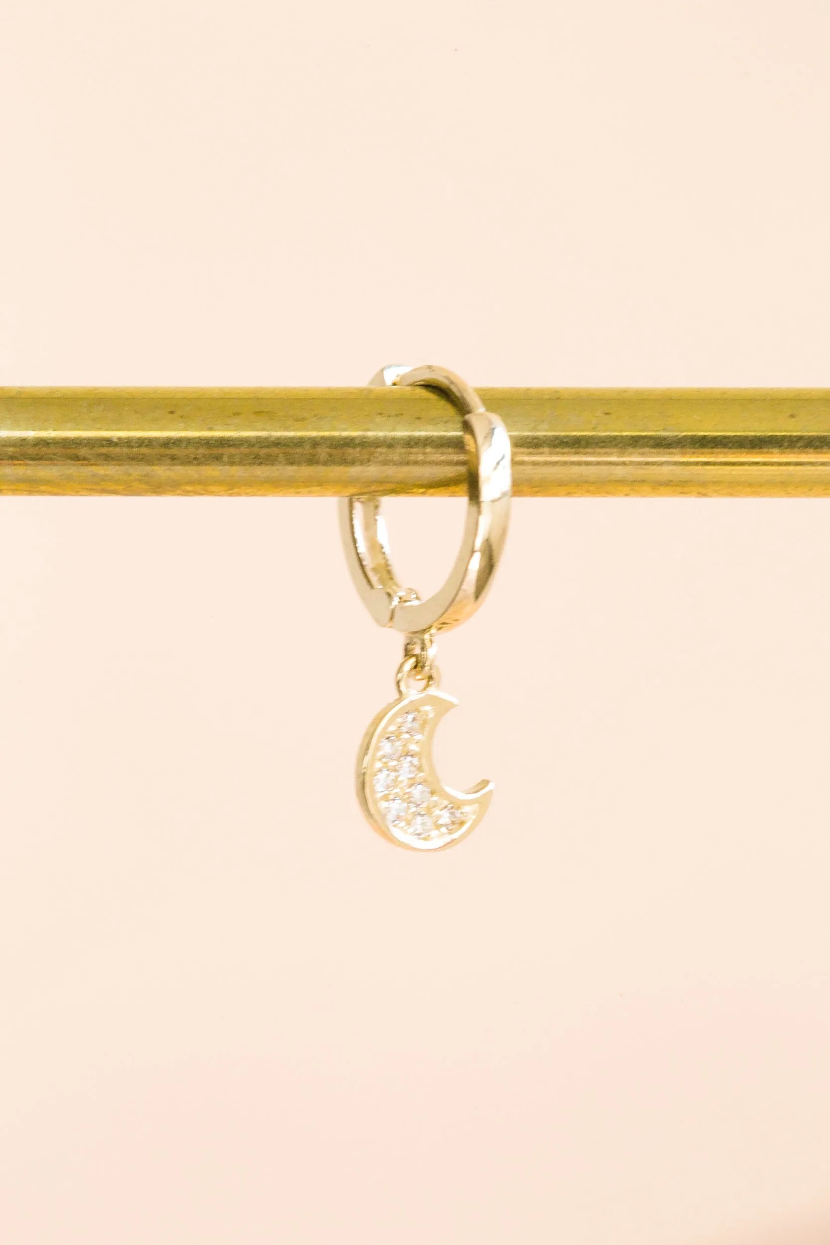 14K Solid Gold Cz Moon Or Star Piercing Earring Ear Hoop Ring