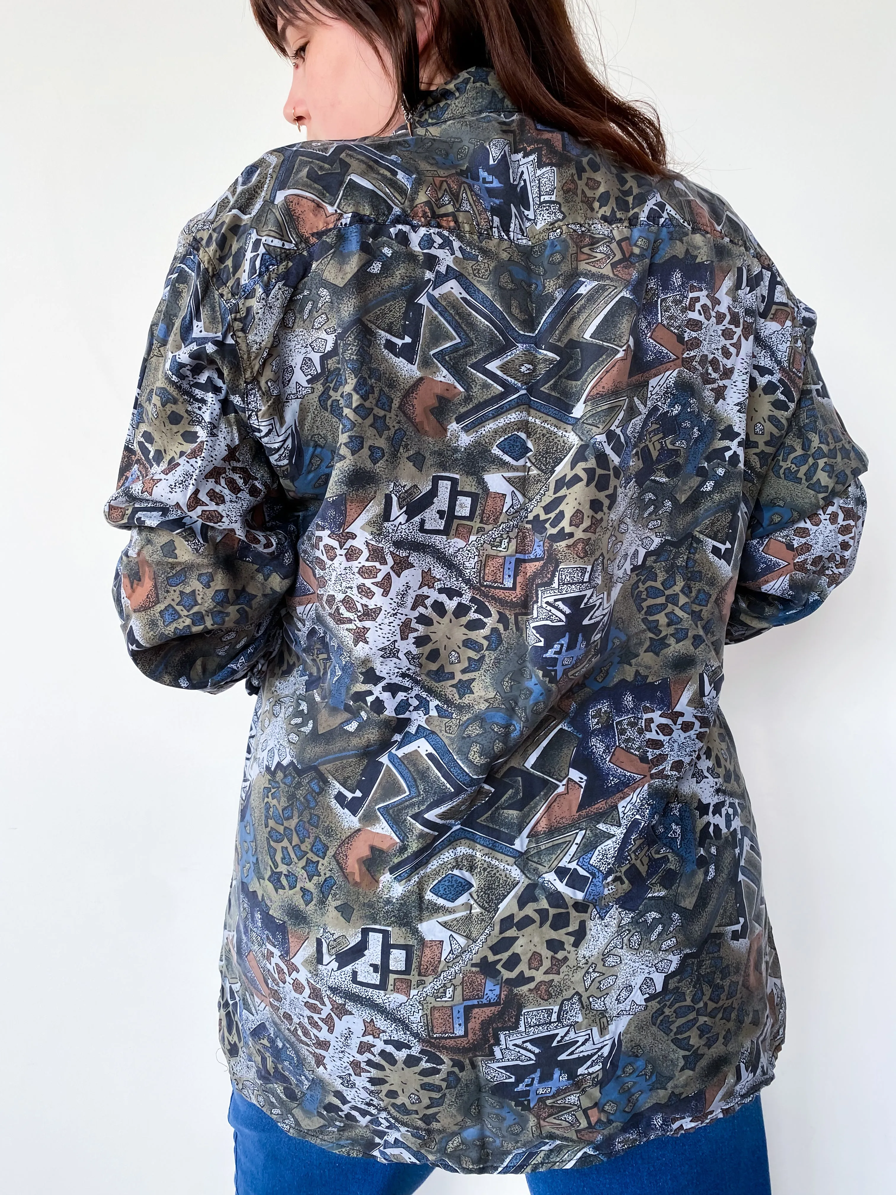 1990s Cool Tones Abstract Geometric Top, sz. 2X