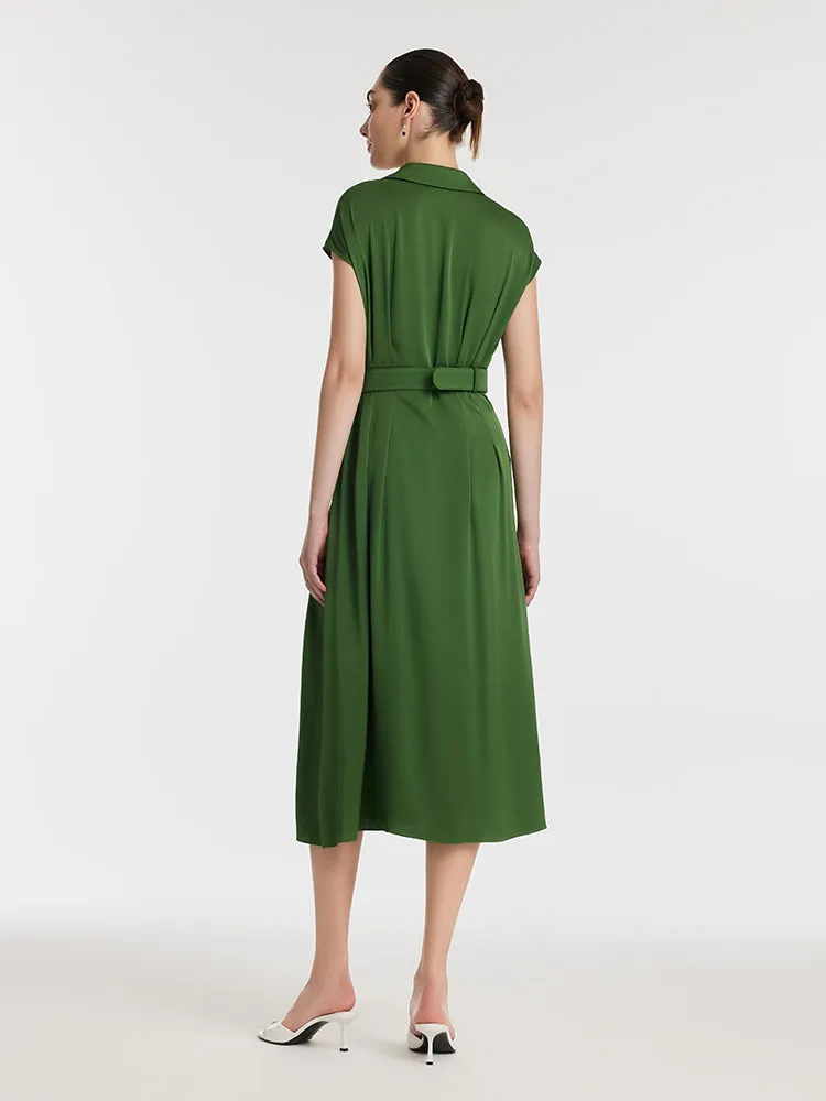 22 Momme Mulberry Silk Lapel Women Midi Dress With Belt