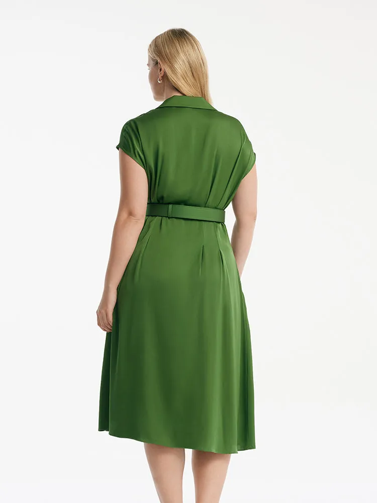 22 Momme Mulberry Silk Lapel Women Midi Dress With Belt