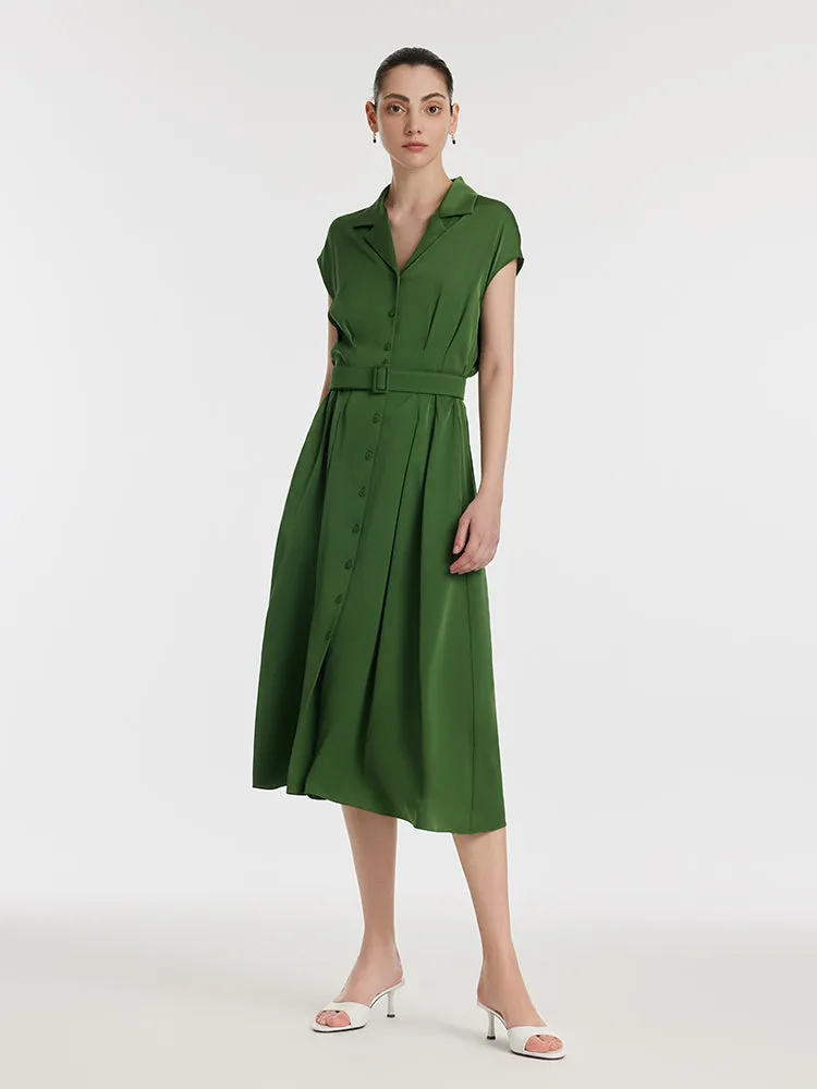 22 Momme Mulberry Silk Lapel Women Midi Dress With Belt