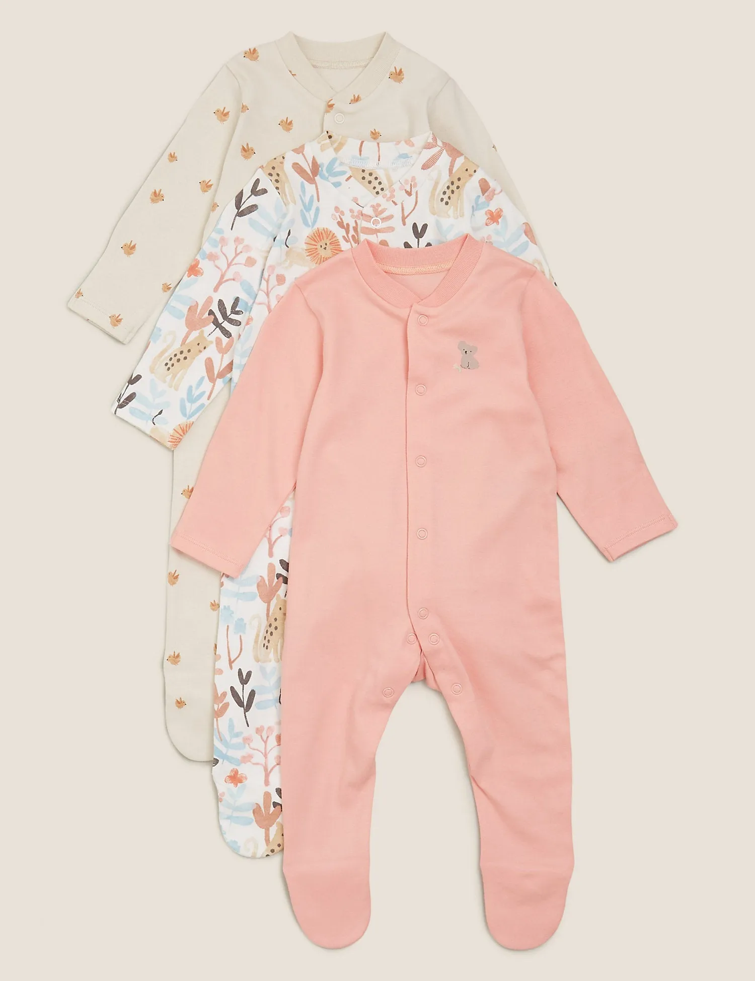 3pk Organic Cotton Printed Sleepsuits