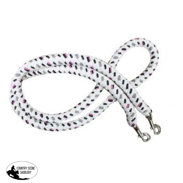 7' braided cotton multi-colored softy contest rein with heavy duty snaps.