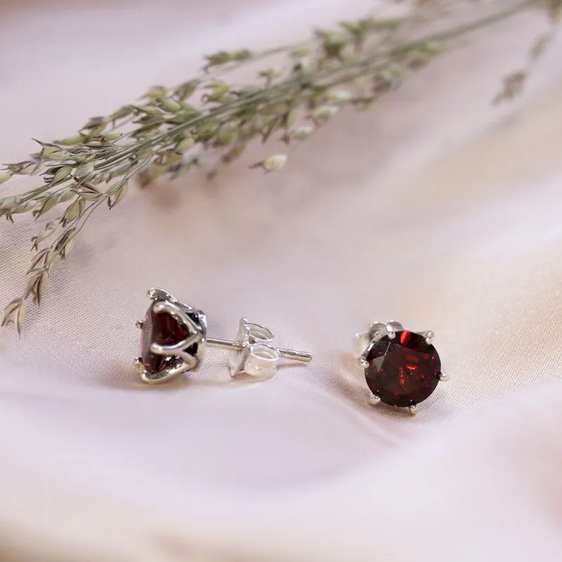 925 Silver Garnet Studs - 7mm Handmade January Birthstone Earrings