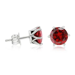 925 Silver Garnet Studs - 7mm Handmade January Birthstone Earrings