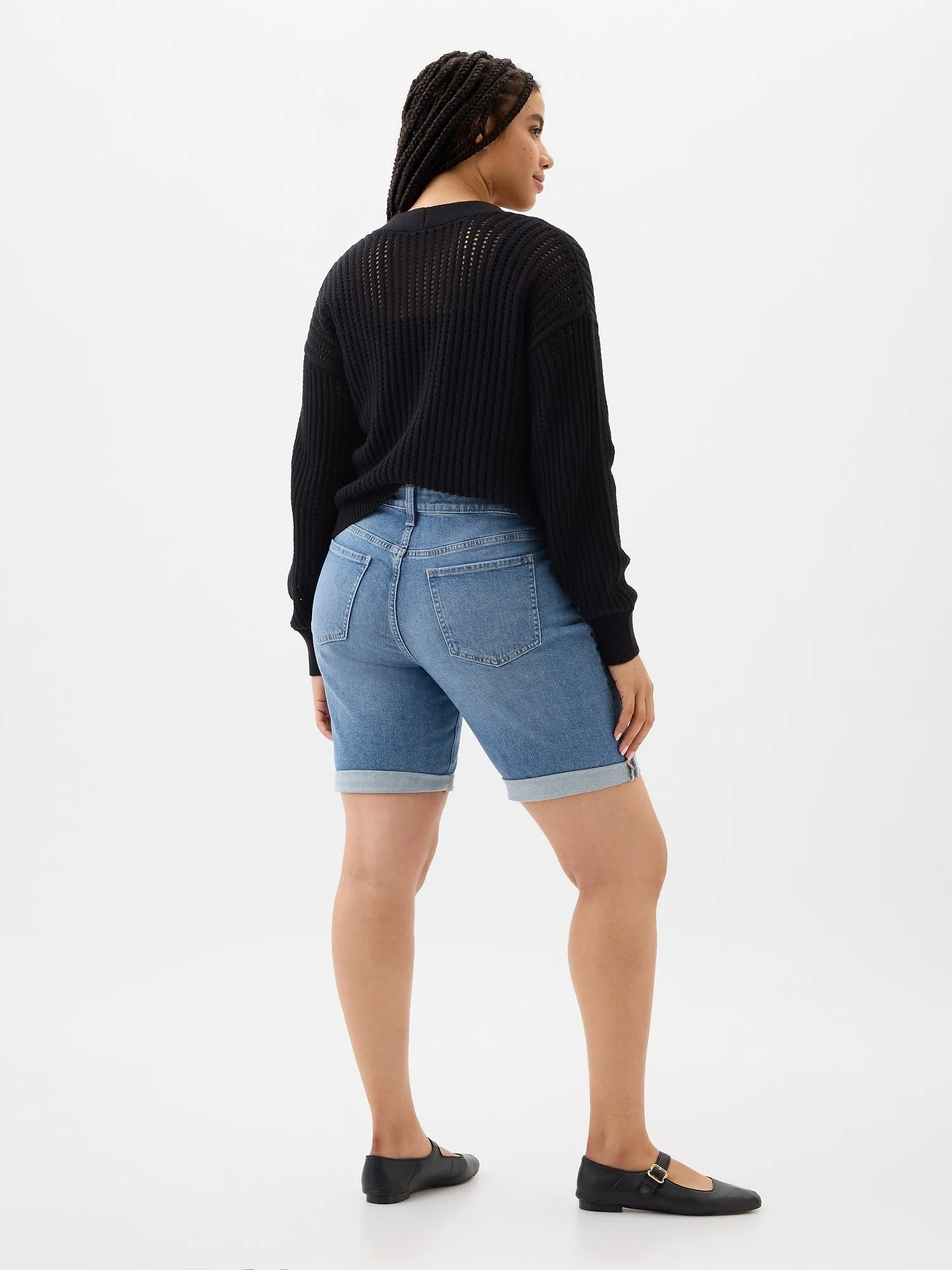 9" Mid Rise Denim Bermuda Shorts