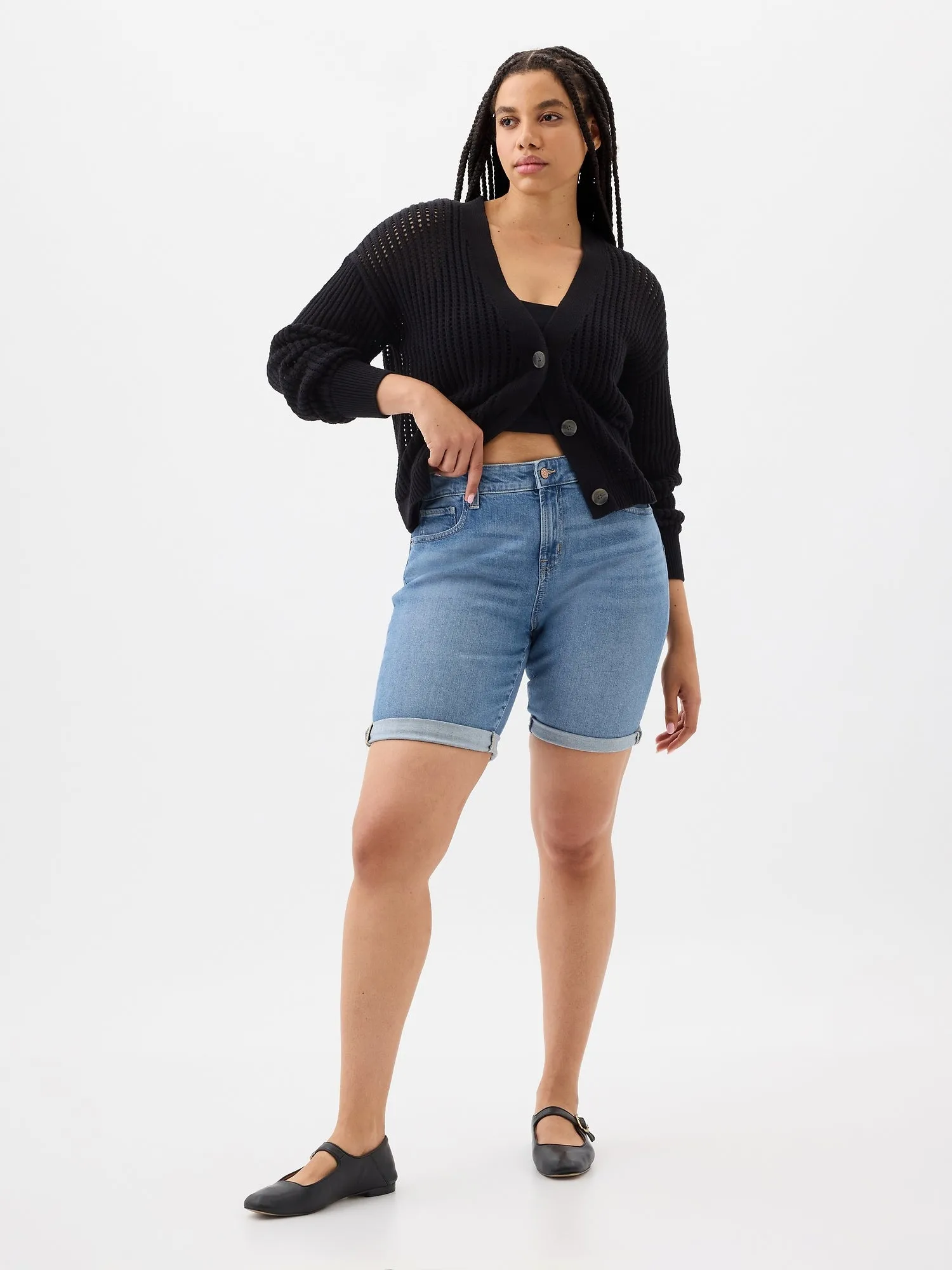 9" Mid Rise Denim Bermuda Shorts