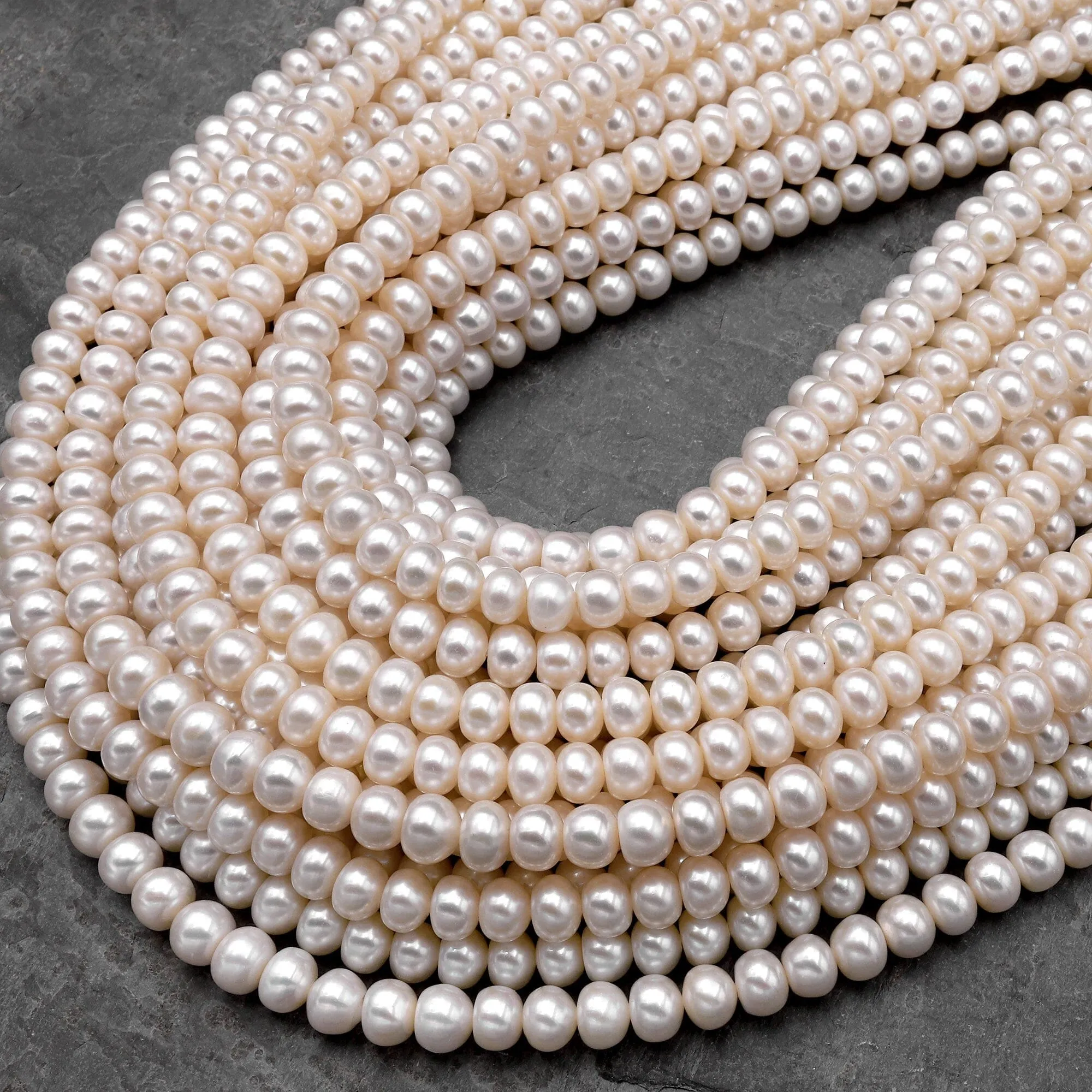 AA Genuine White Freshwater Pearl 6mm 8mm 10mm 12mm Rondelle Pearl Shimmery Iridescent Classic White Pearl 15.5" Strand