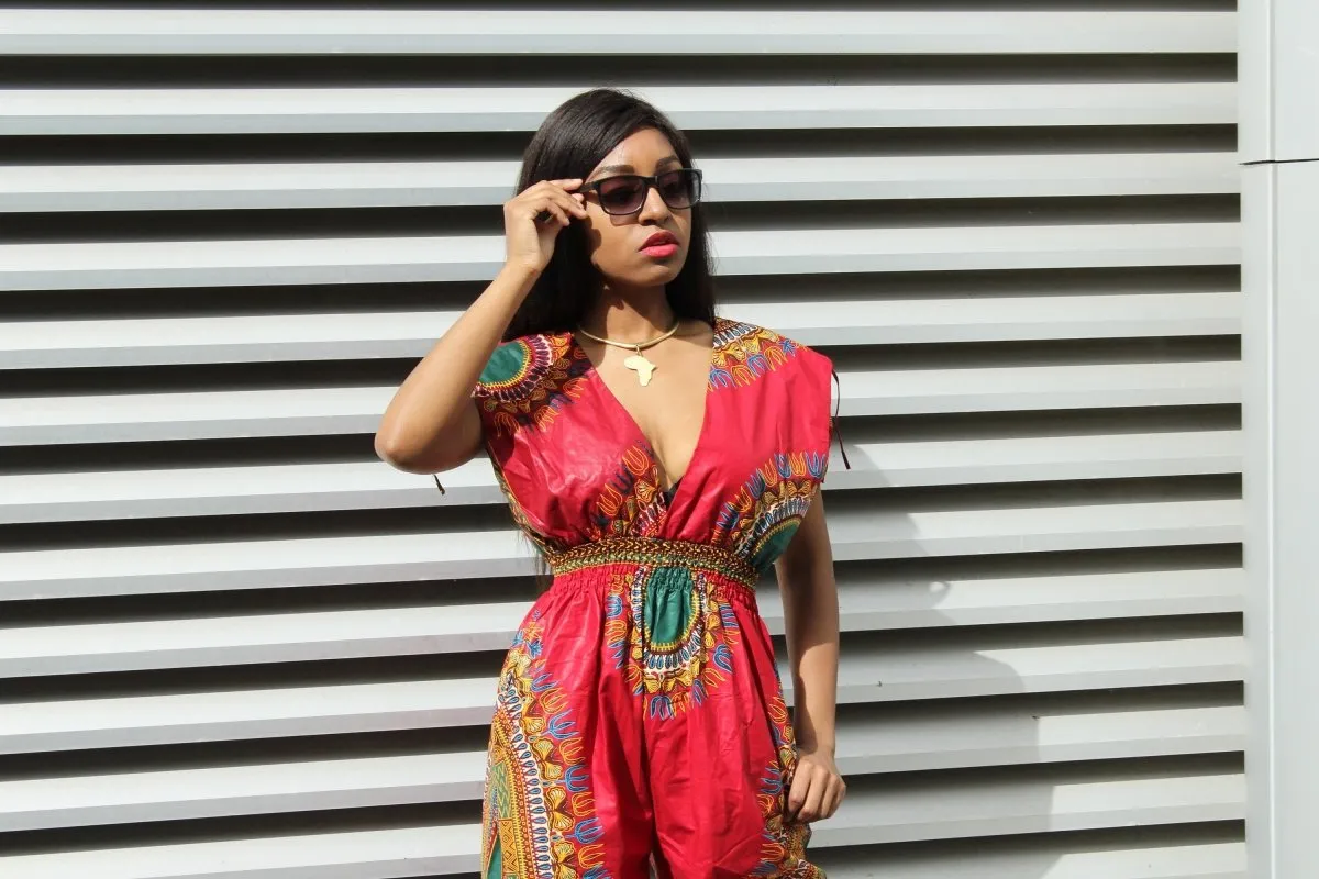 African Jumpsuit in Red Dashiki