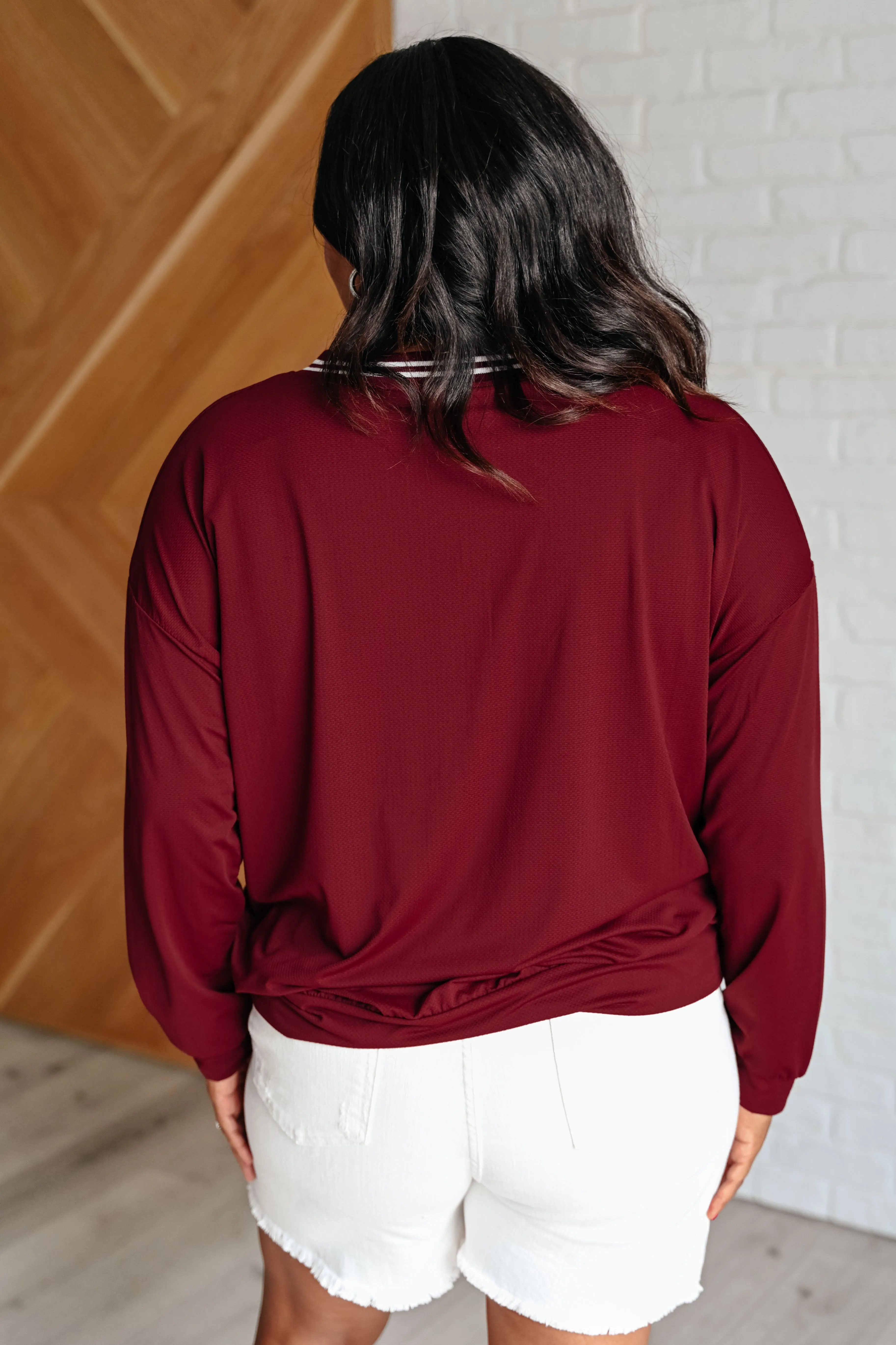 All Out Comfort V-Neck Pullover in Red Merlot