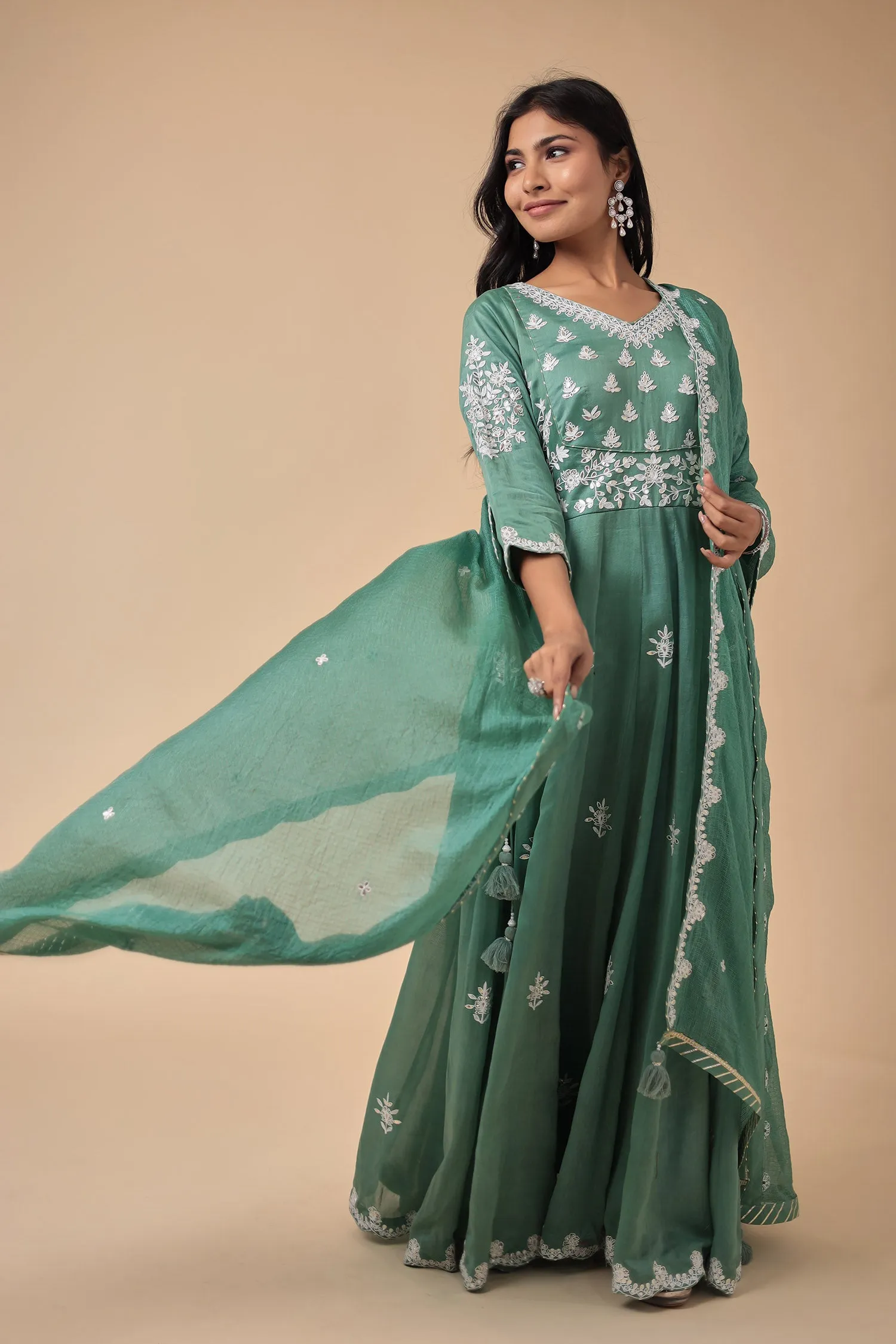 Anarkali Chanderi Silk Suit with Embroidered work