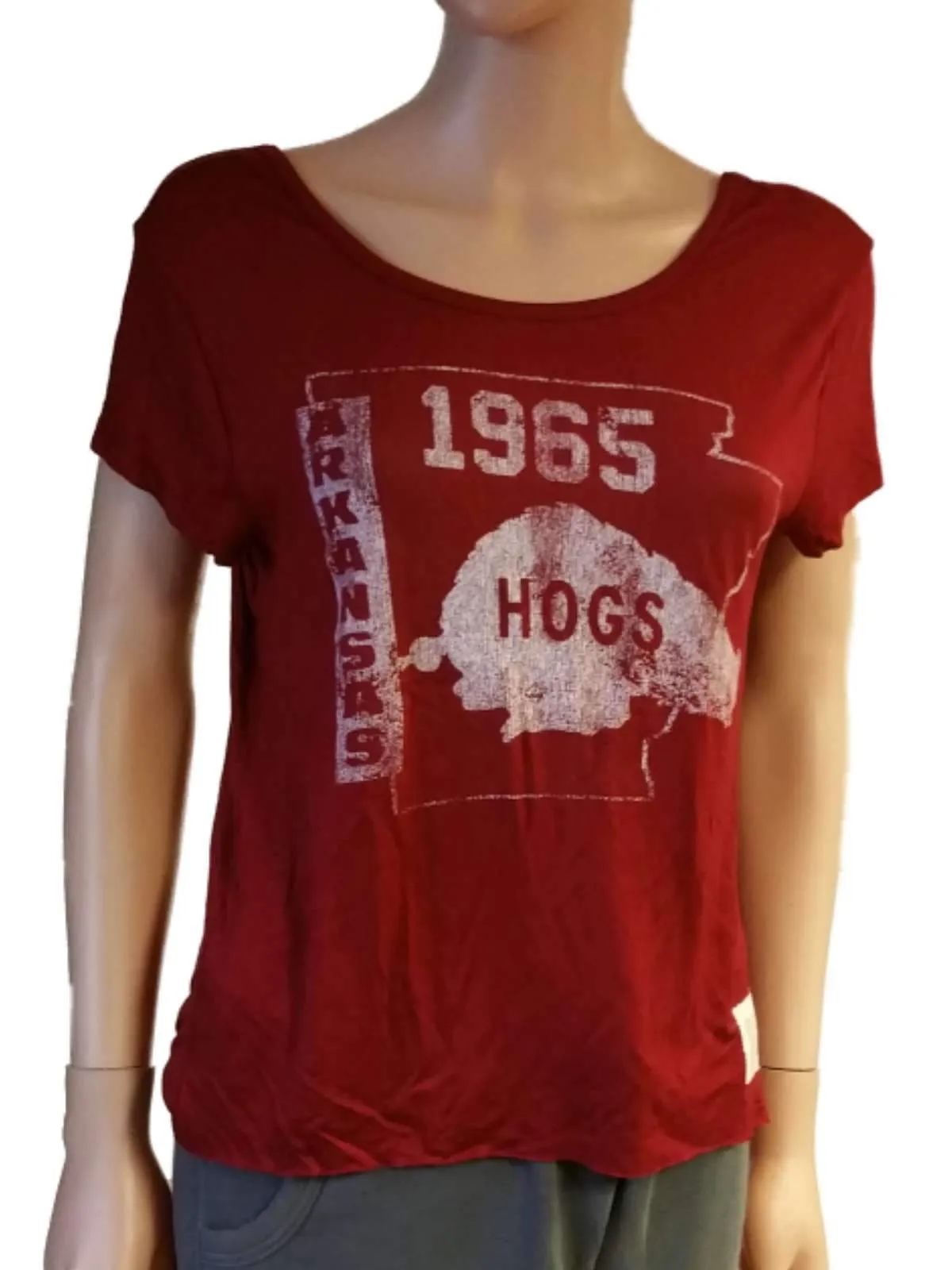 Arkansas Razorback Retro Brand WOMENS Maroon Open Back SS T-Shirt (S)