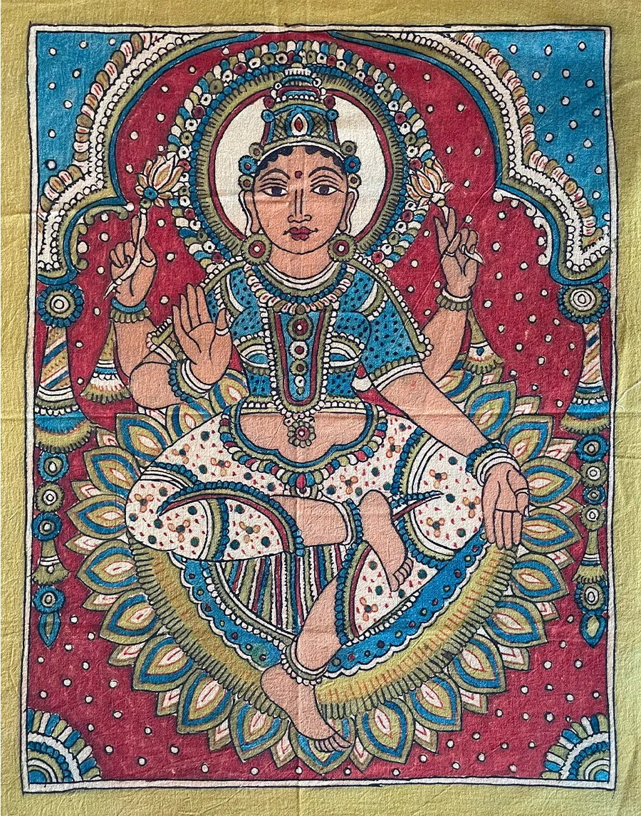 Aura of Abundance: The Divine Grace of Goddess Lakshmi in Kalamkari Splendour by Siva Reddy