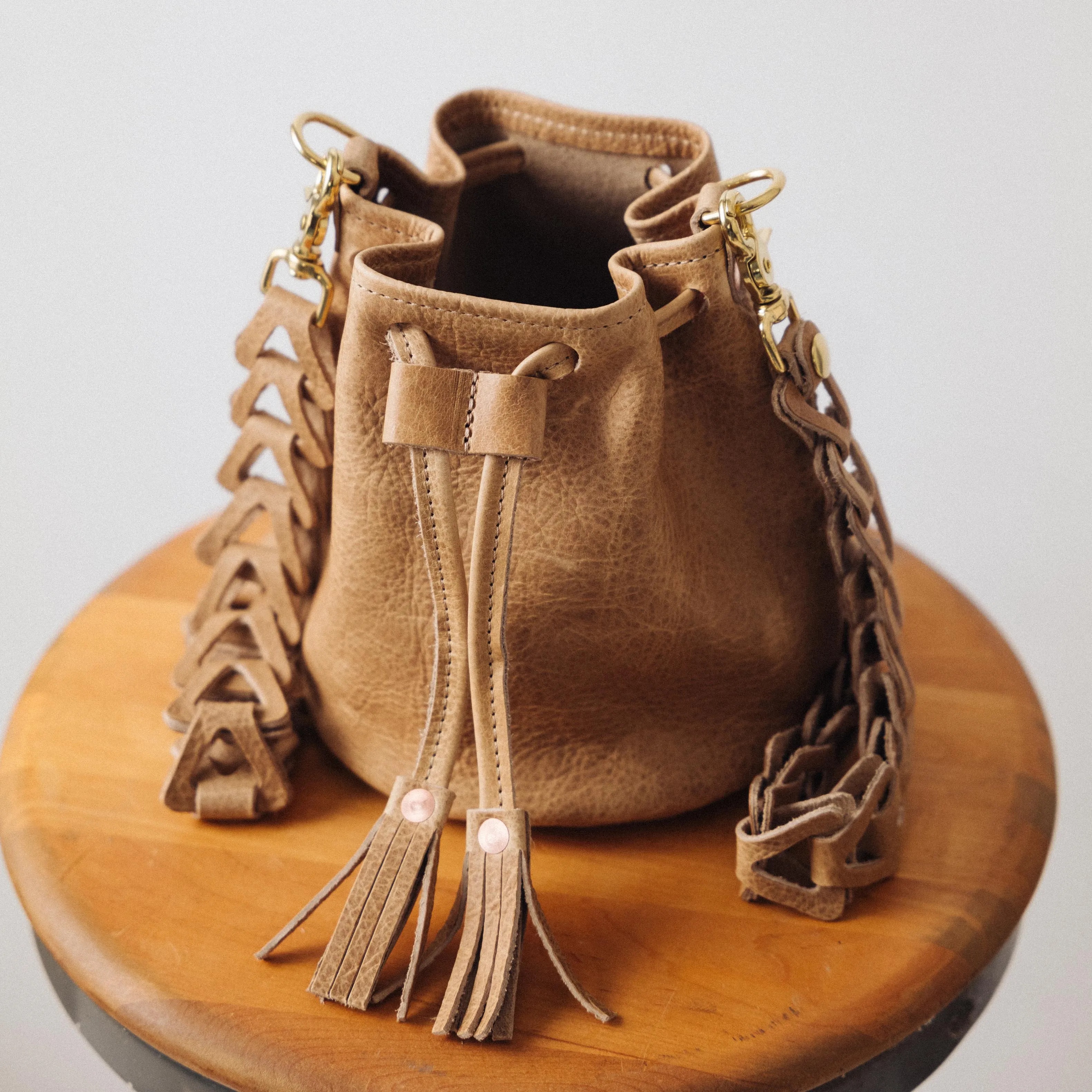 Beige Bison Mini Bucket Bag