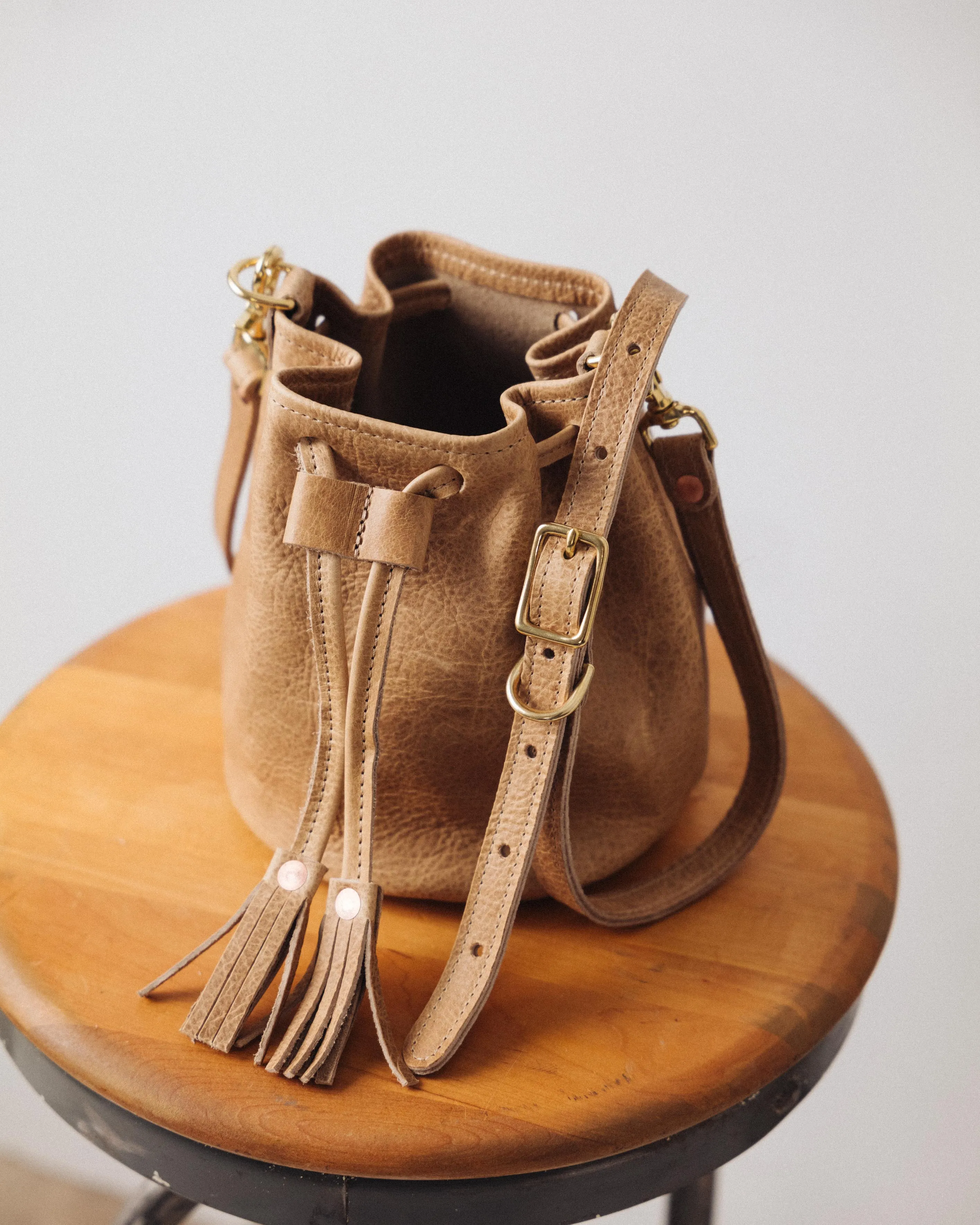 Beige Bison Mini Bucket Bag