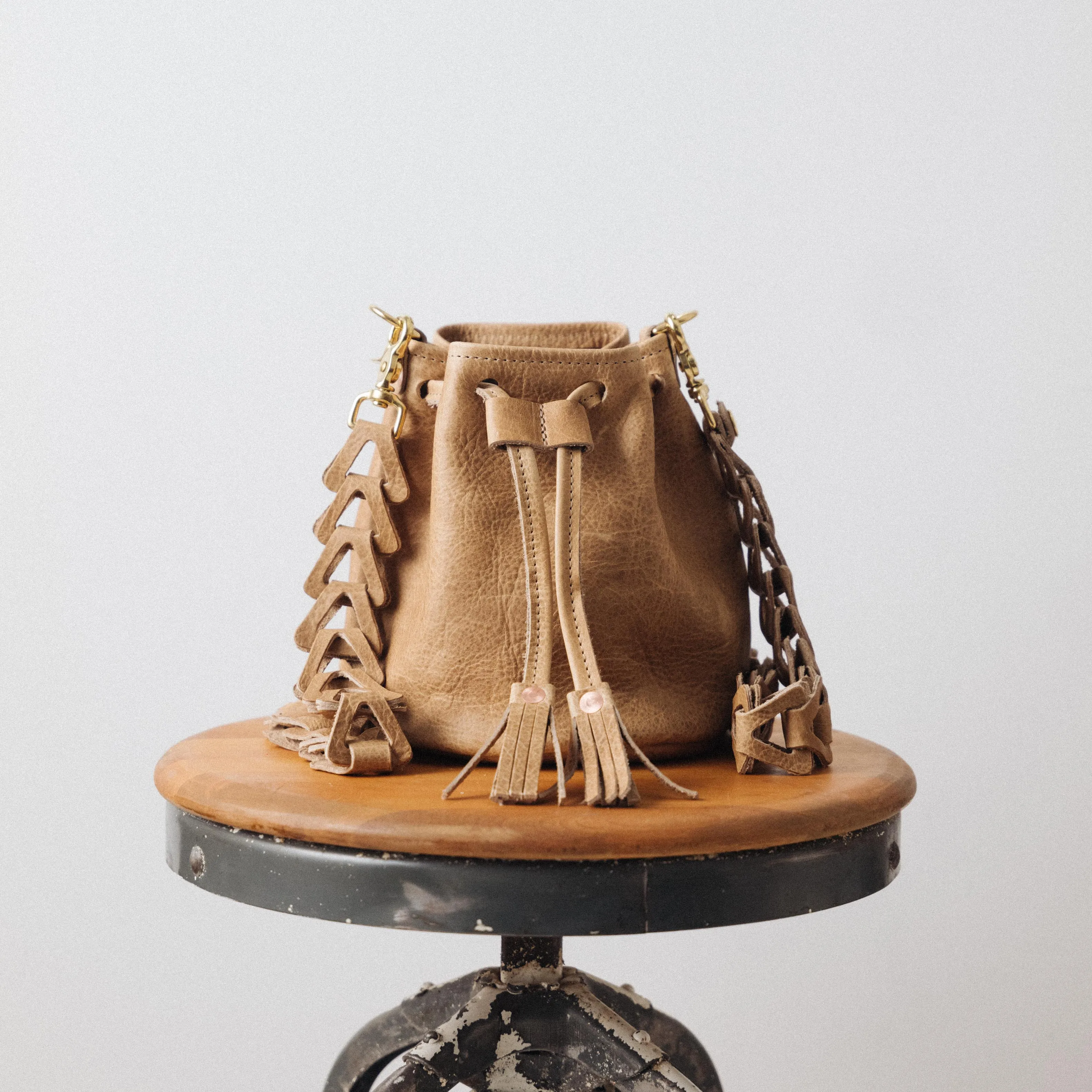 Beige Bison Mini Bucket Bag