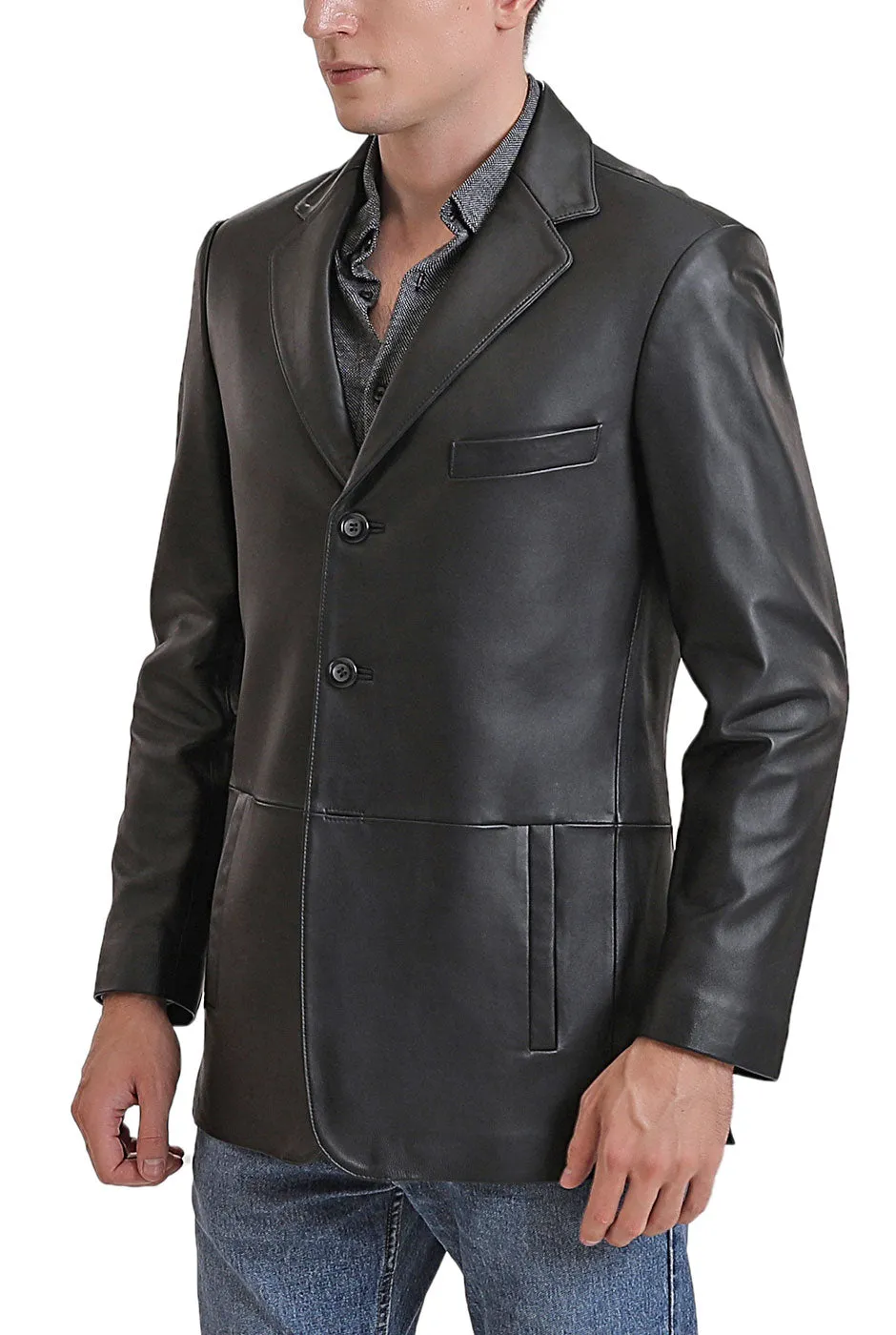 BGSD Men Leroy Three Button Lambskin Leather Blazer