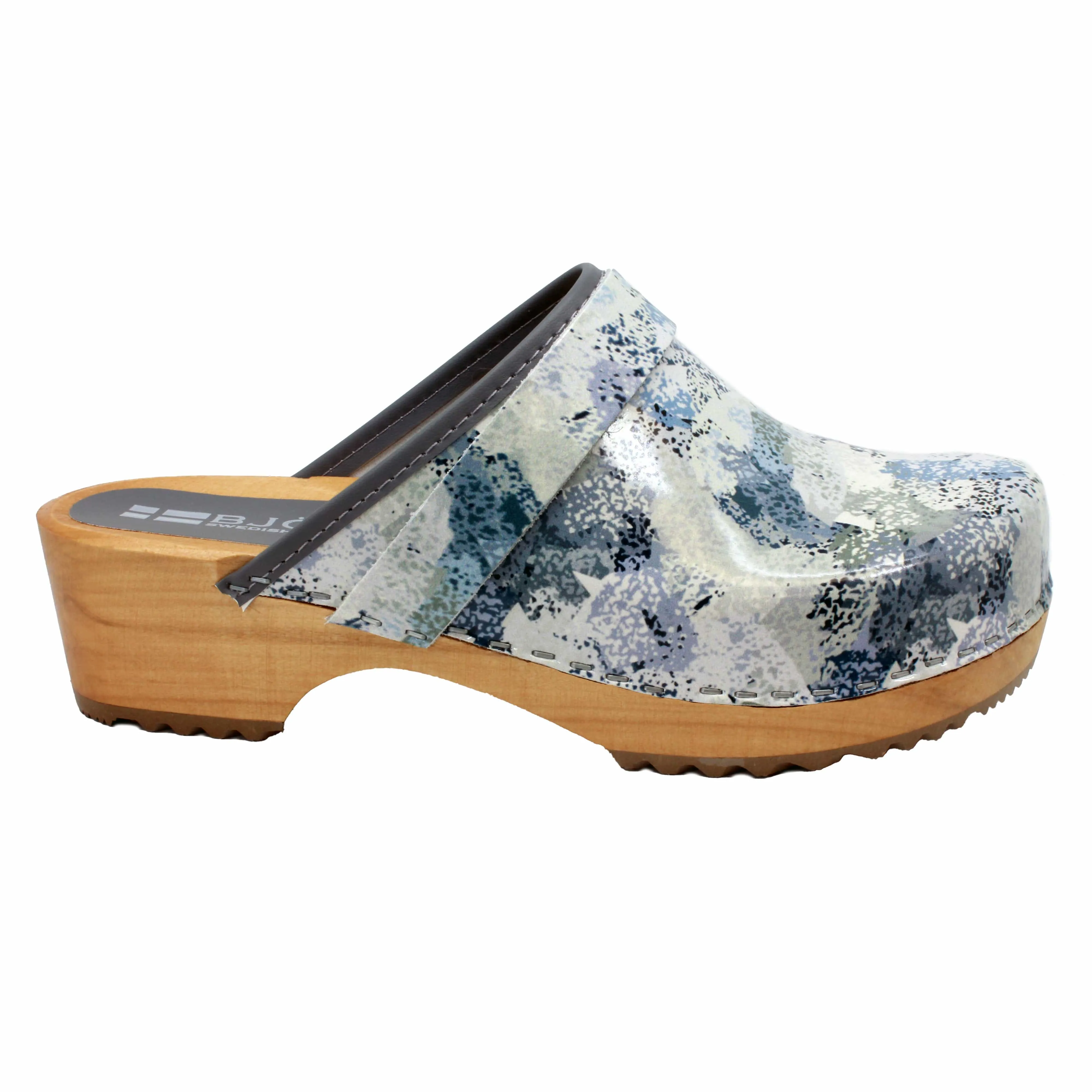 BJORK Maja Wood Abby Printed Leather Clogs