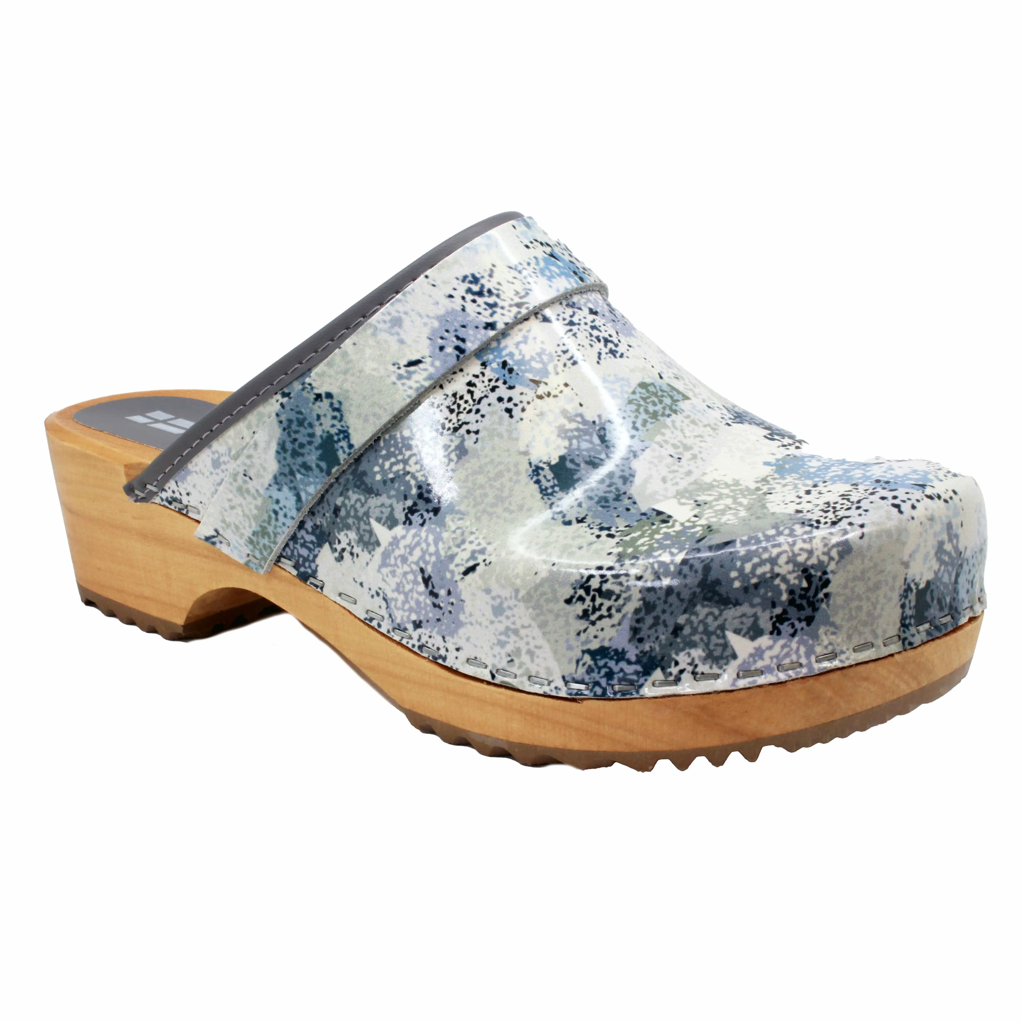 BJORK Maja Wood Abby Printed Leather Clogs