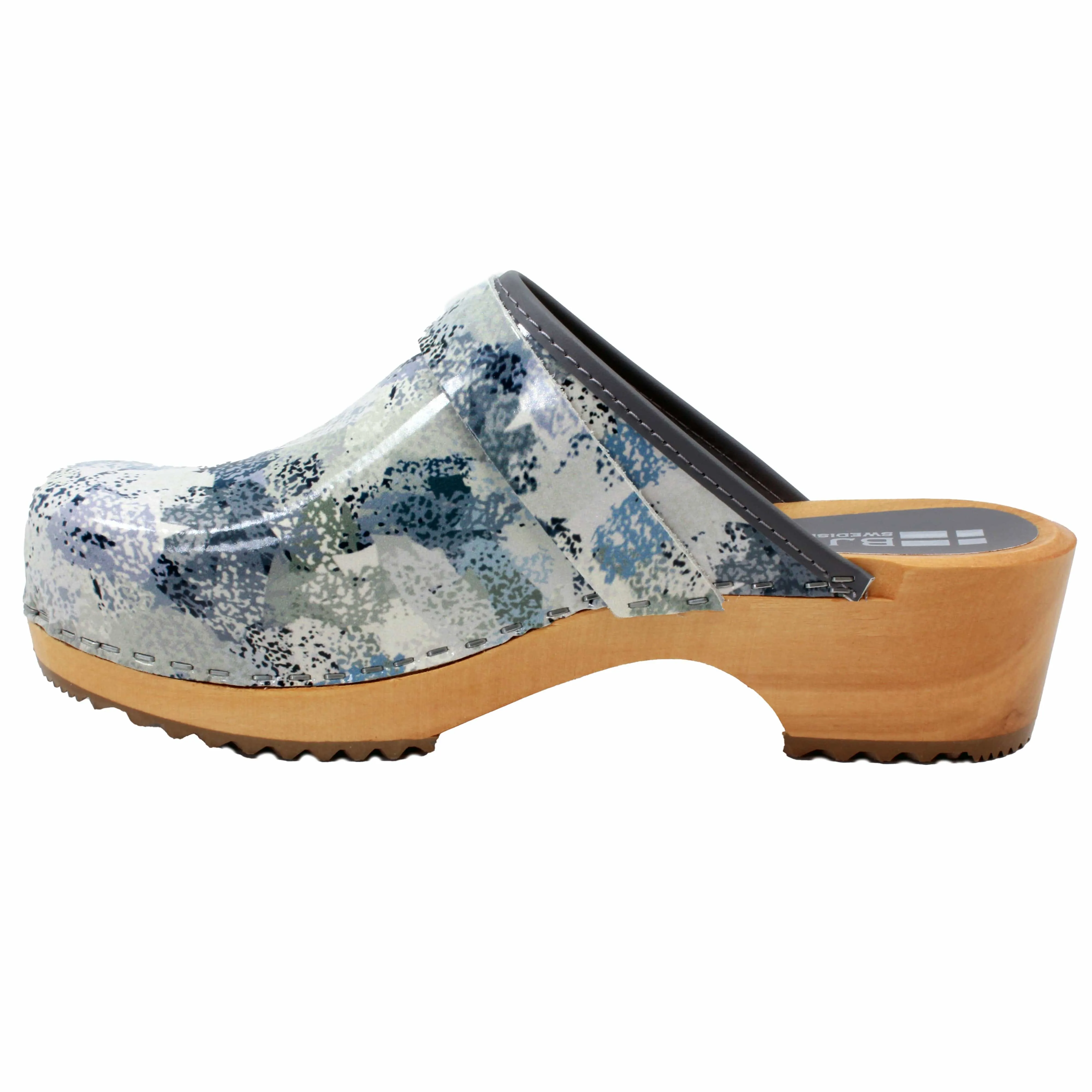 BJORK Maja Wood Abby Printed Leather Clogs