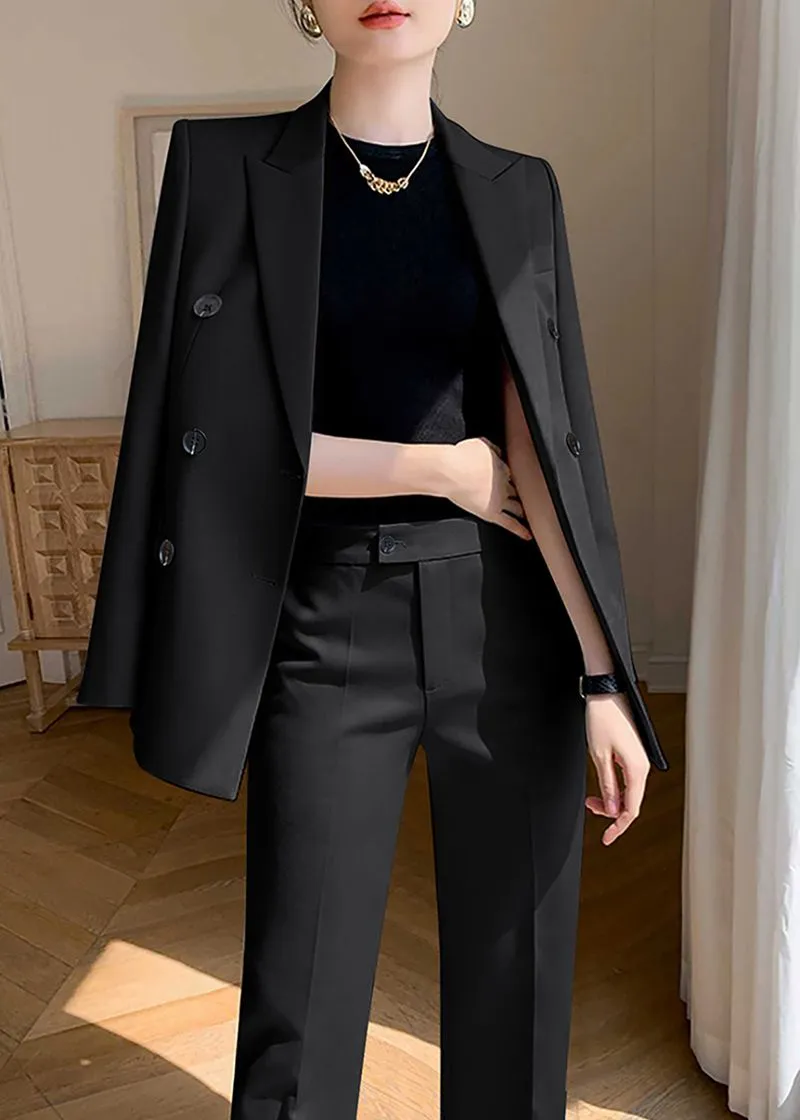 Black Double Breasted Blazer Pants Suit Two-Piece Set