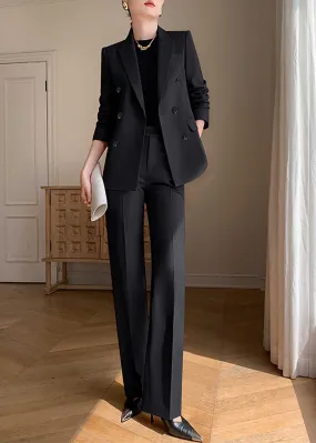 Black Double Breasted Blazer Pants Suit Two-Piece Set