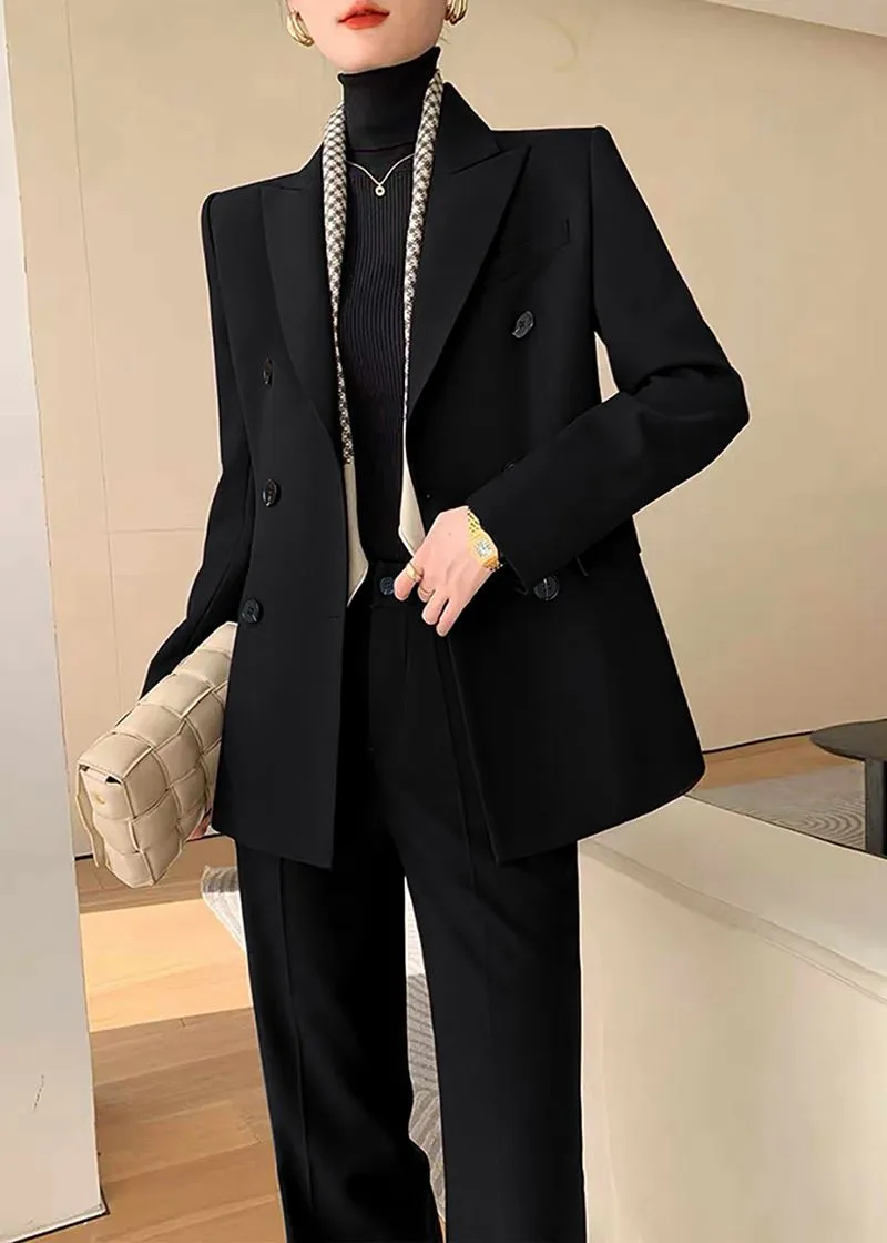 Black Double Breasted Blazer Pants Suit Two-Piece Set