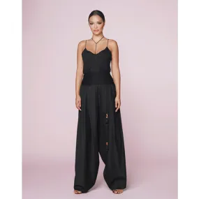 Black Modal Cotton Drop Crotch Pants with Stretchable Waistband