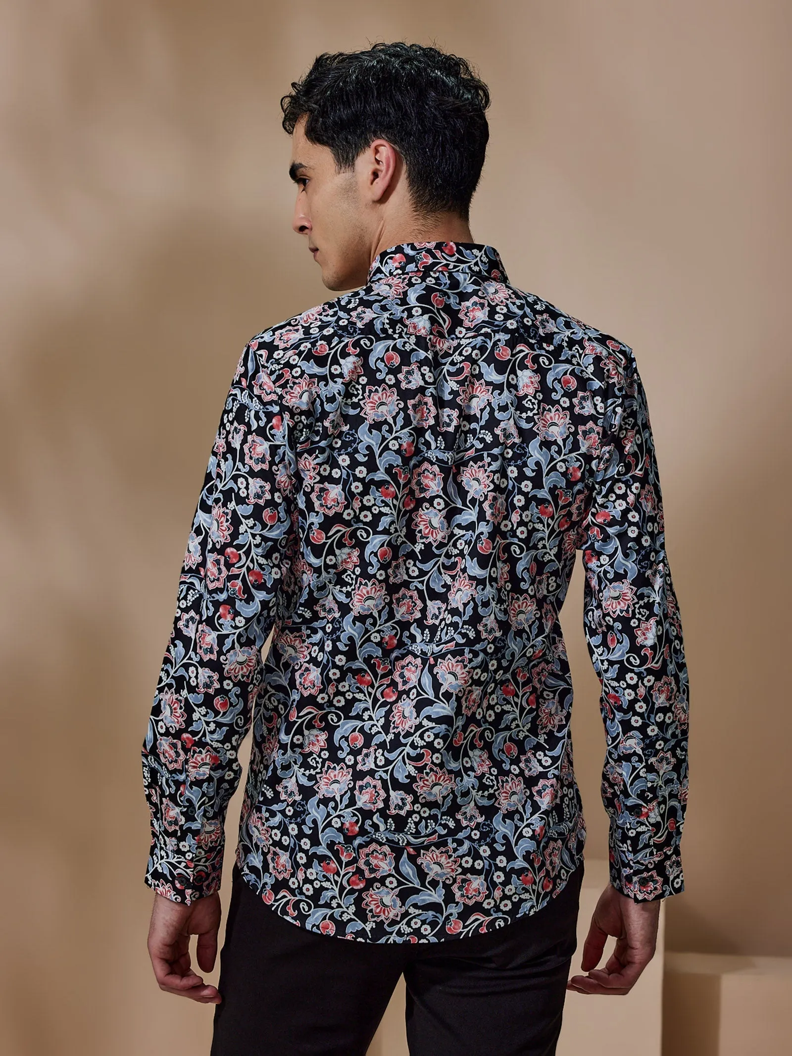 Black Printed Party Wear Shirt