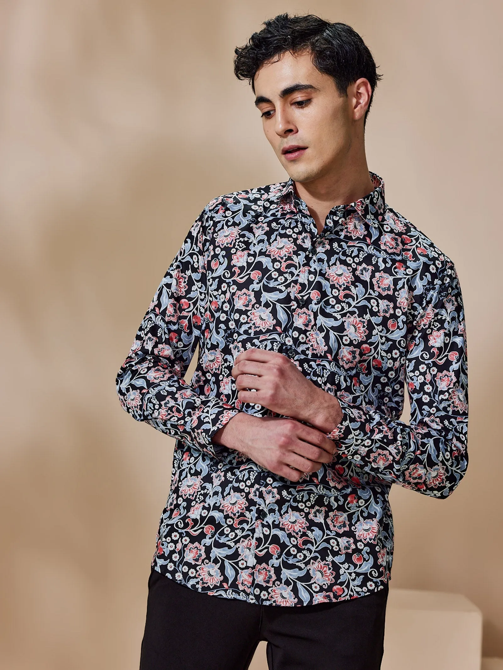 Black Printed Party Wear Shirt