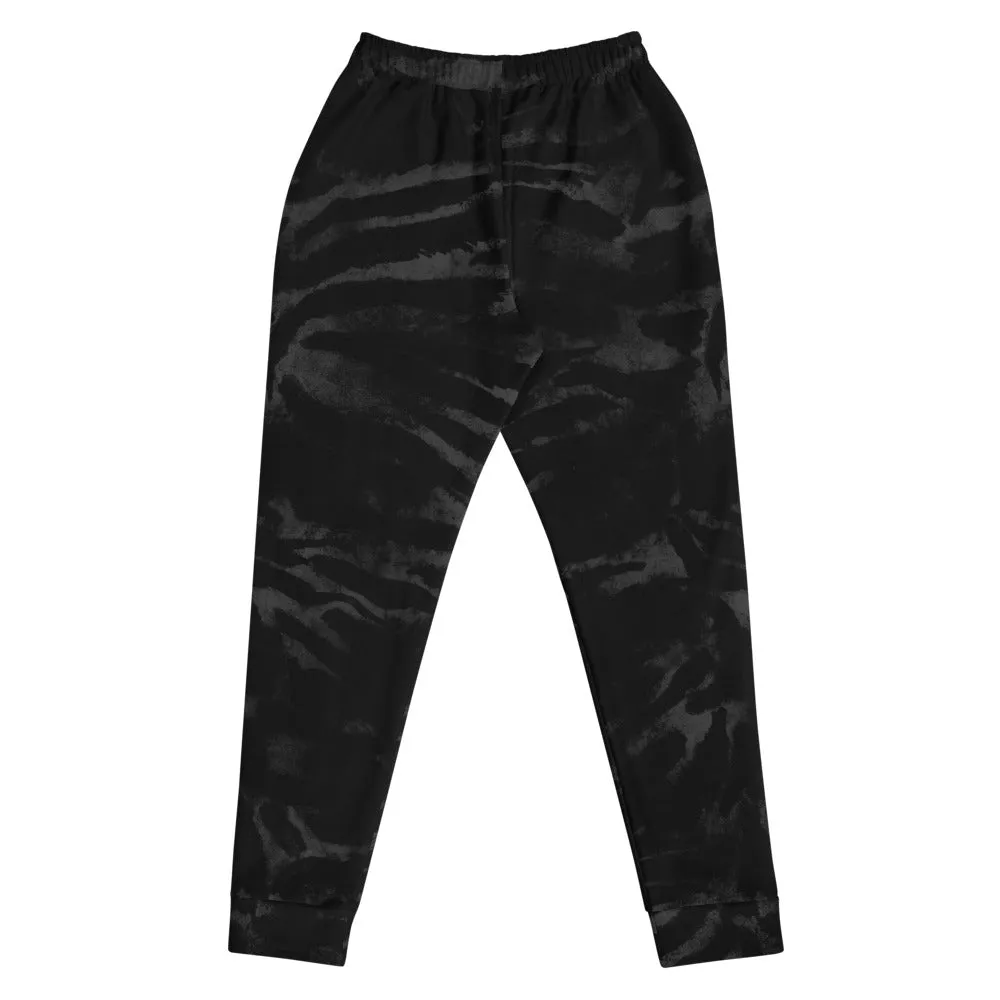 Black Tiger Stripe Women's Joggers, Animal Print Soft Skinny Ladies Sweatpants-Made in EU