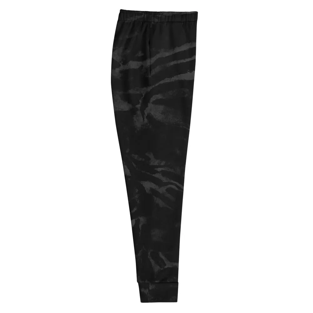 Black Tiger Stripe Women's Joggers, Animal Print Soft Skinny Ladies Sweatpants-Made in EU