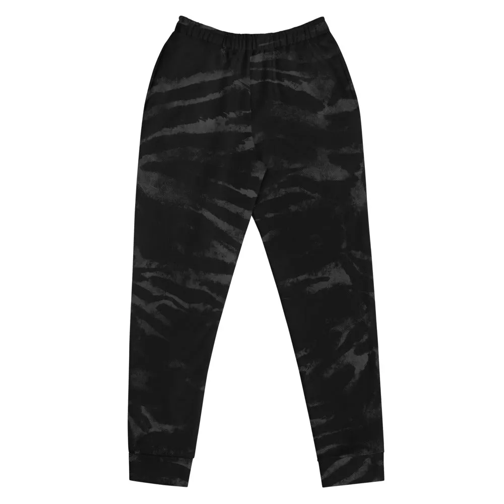 Black Tiger Stripe Women's Joggers, Animal Print Soft Skinny Ladies Sweatpants-Made in EU