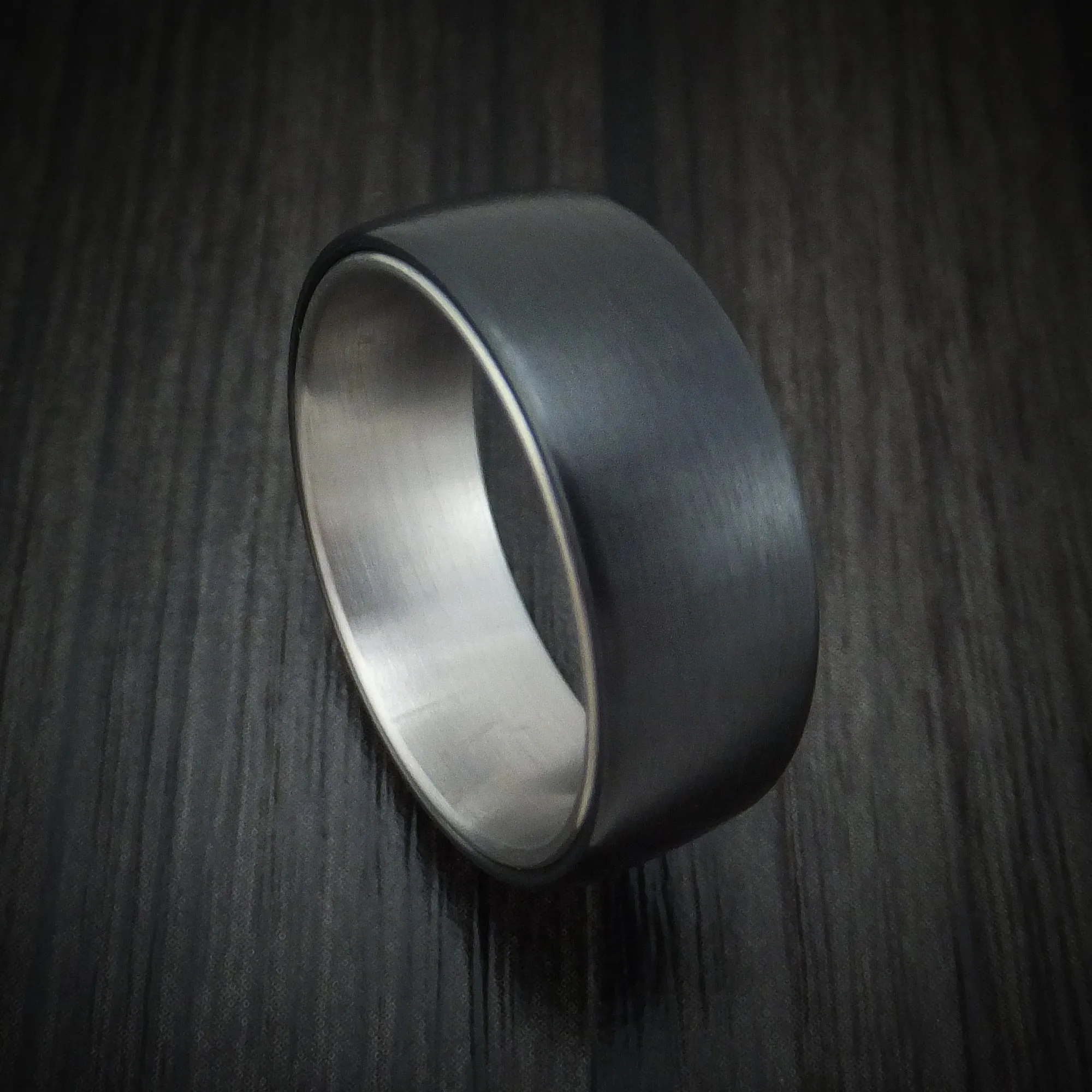 Black Titanium and 14K White Gold Men's Ring