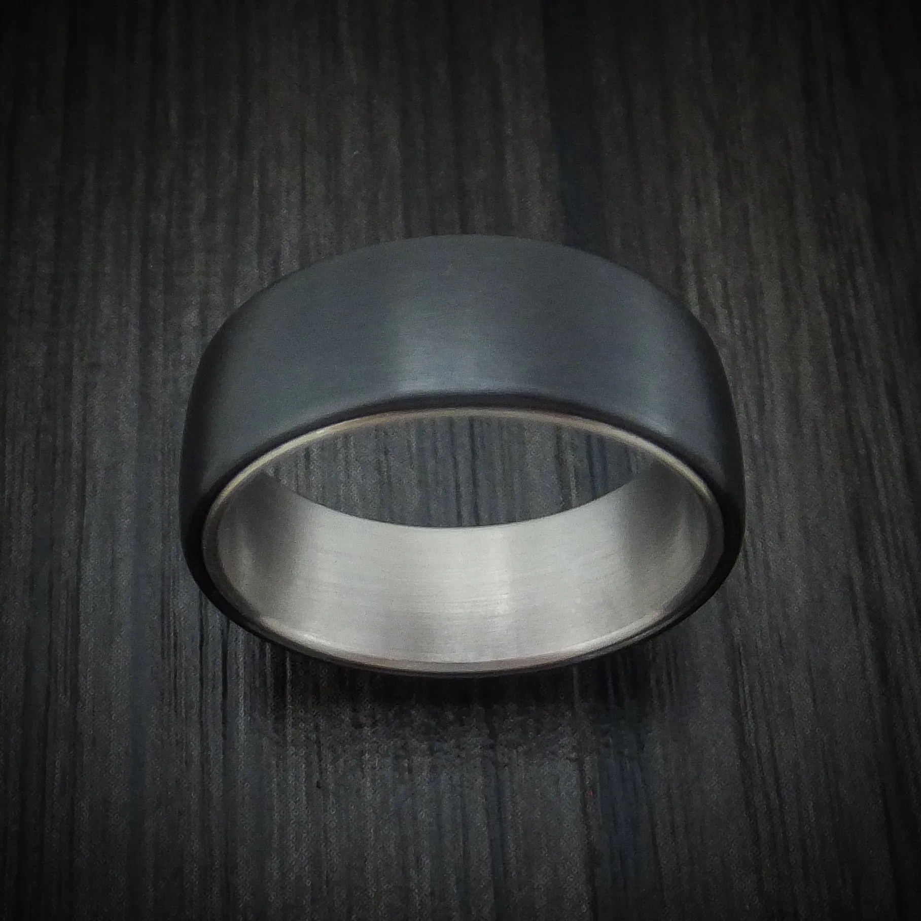 Black Titanium and 14K White Gold Men's Ring