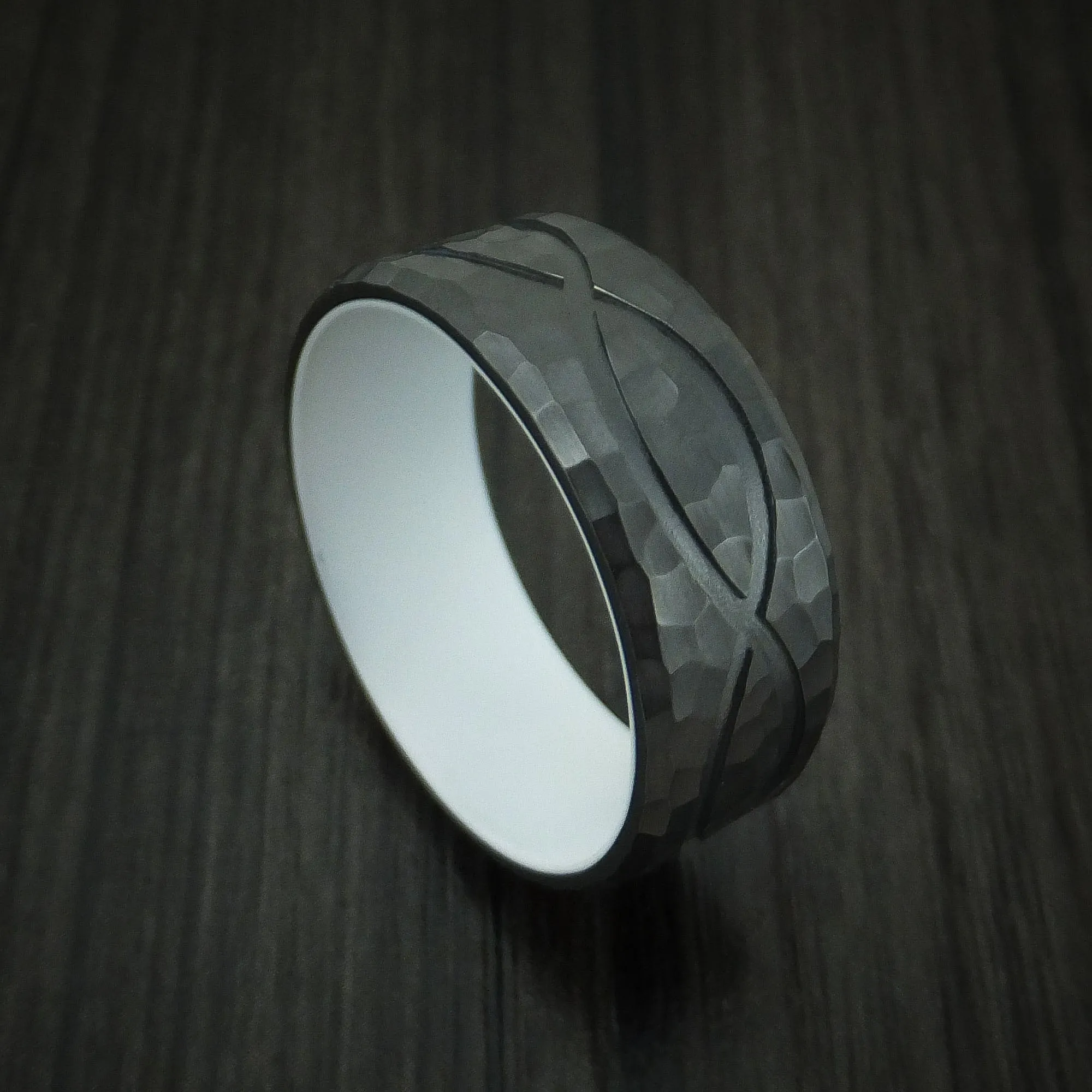 Black Titanium Hammered Celtic Infinity Design Men's Ring with Cerakote Sleeve Custom Made Band