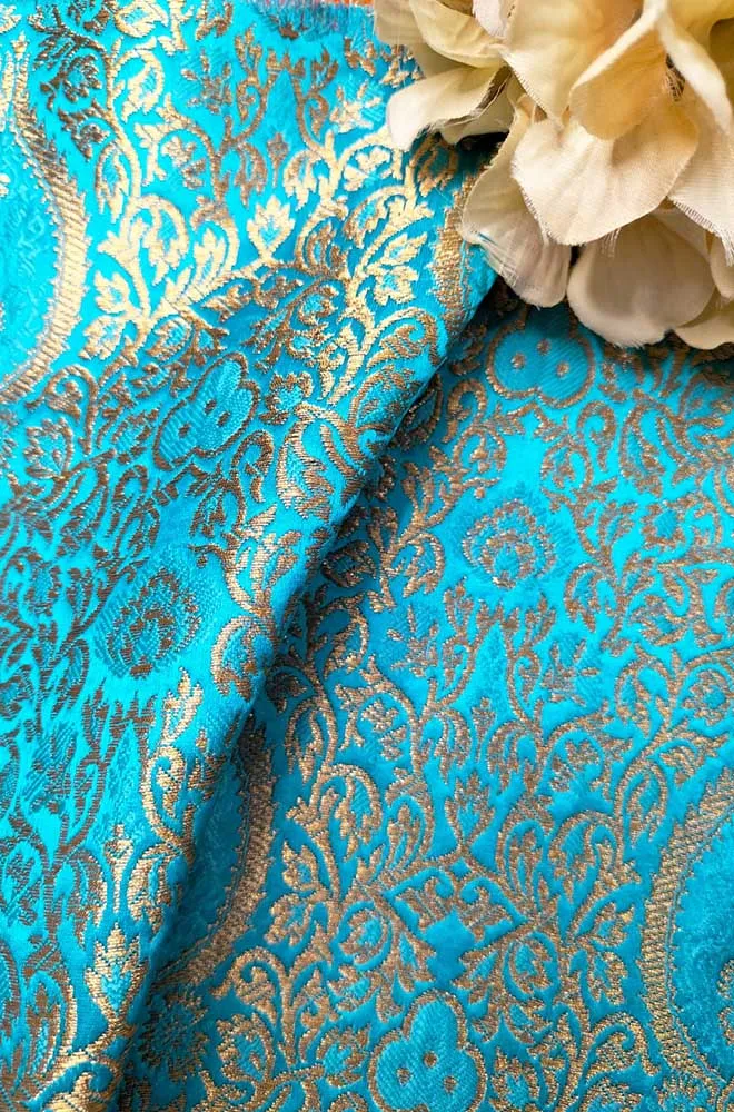 Blue Banarasi Silk Fabric ( 1 Mtr )