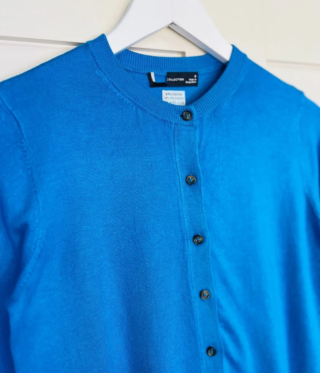 Blue Classic Round Neck Cardigan