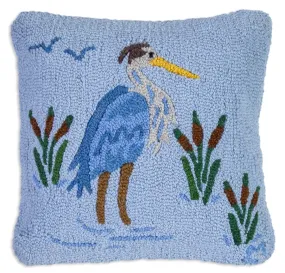 Blue Heron Hooked Wool Pillow