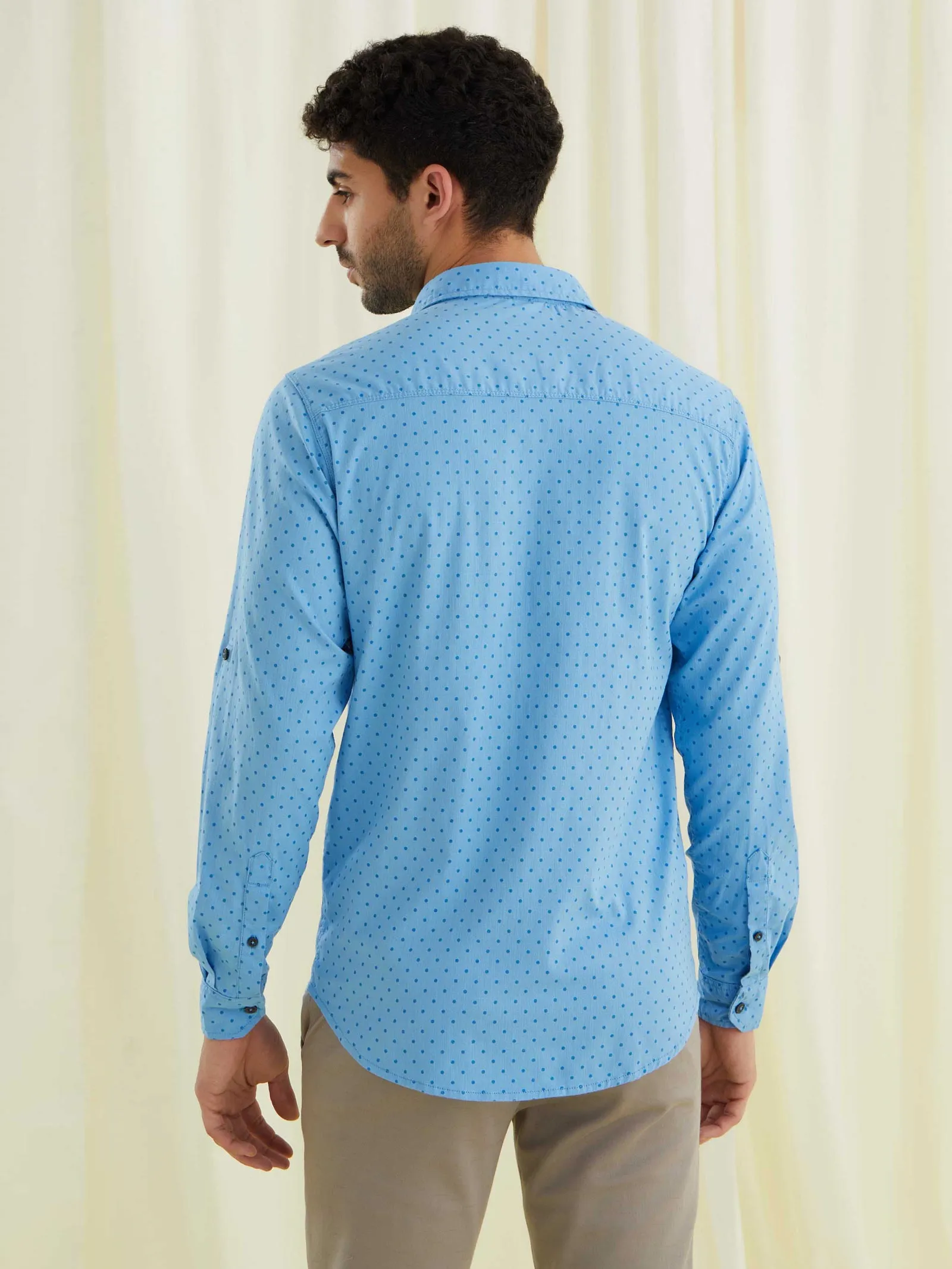 Blue Printed Stretch Shirt